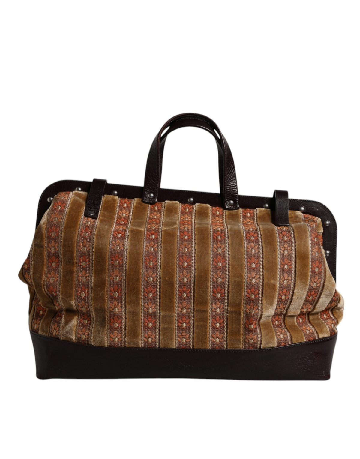 Dolce & Gabbana Beige Maroon Velvet Leather Jacquard Travel HandMen's Men's Bag (Pre-Owned)