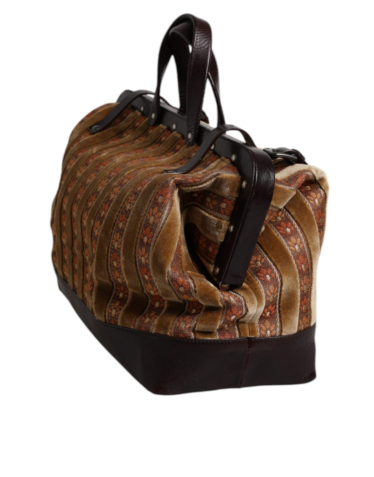 Dolce & Gabbana Beige Maroon Velvet Leather Jacquard Travel HandMen's Men's Bag (Pre-Owned)