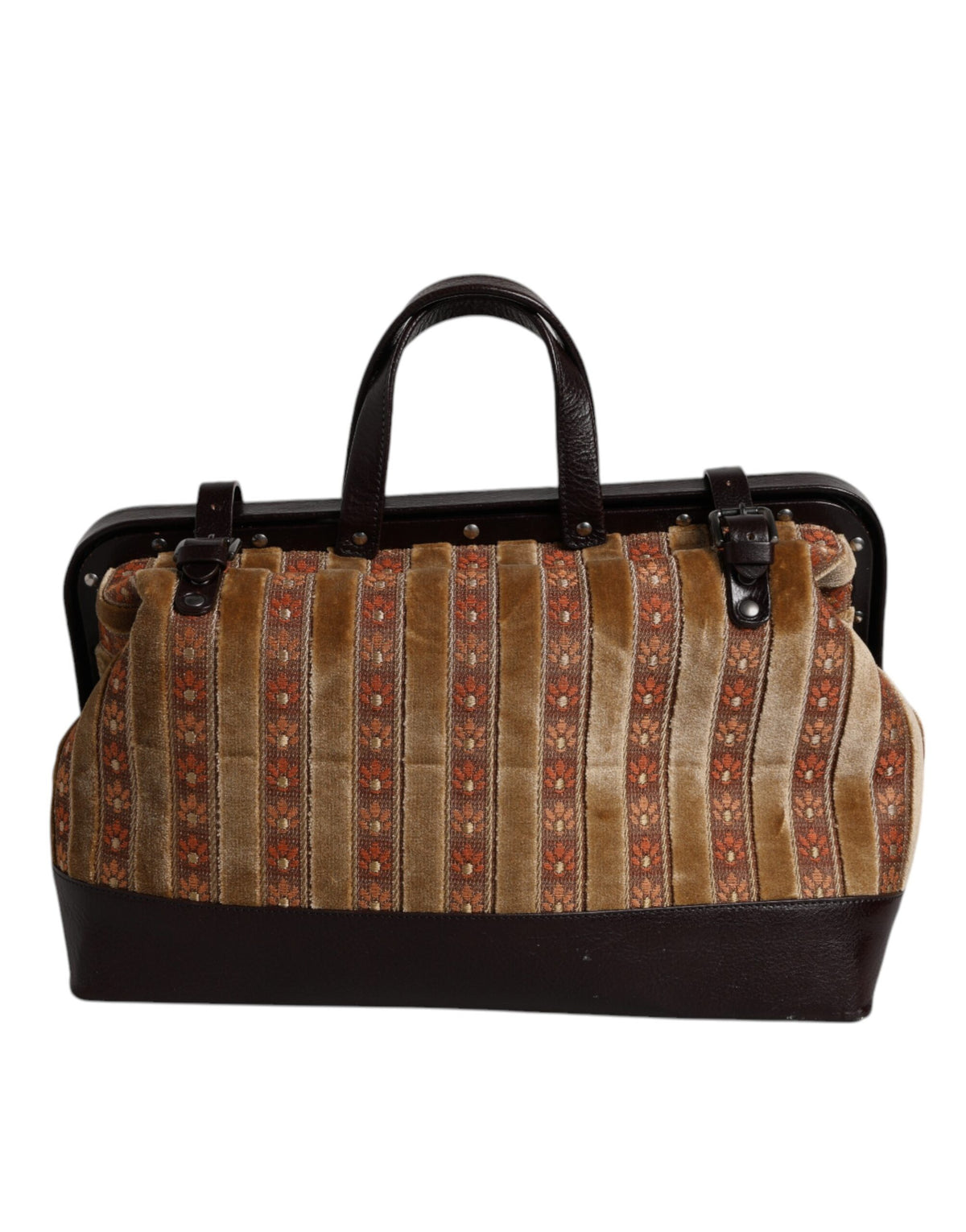 Dolce & Gabbana Beige Maroon Velvet Leather Jacquard Travel HandMen's Men's Bag (Pre-Owned)