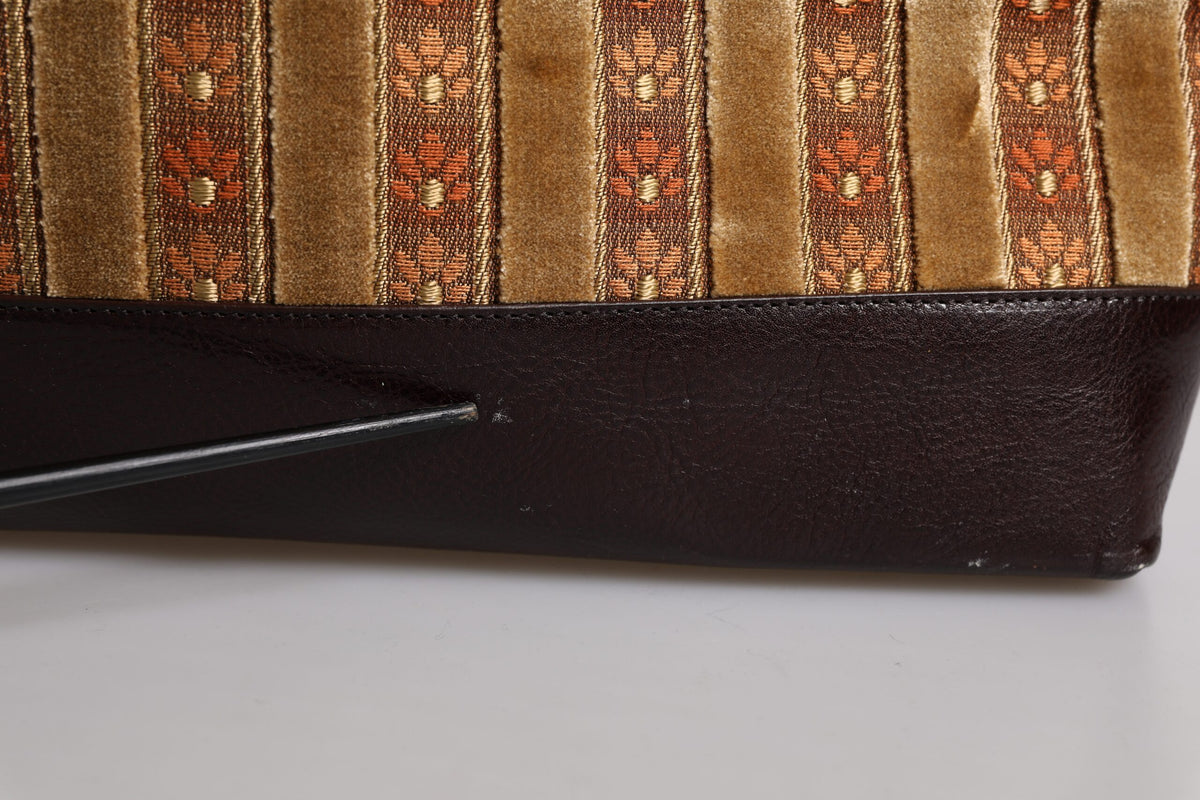 Dolce & Gabbana Beige Maroon Velvet Leather Jacquard Travel HandMen's Men's Bag (Pre-Owned)