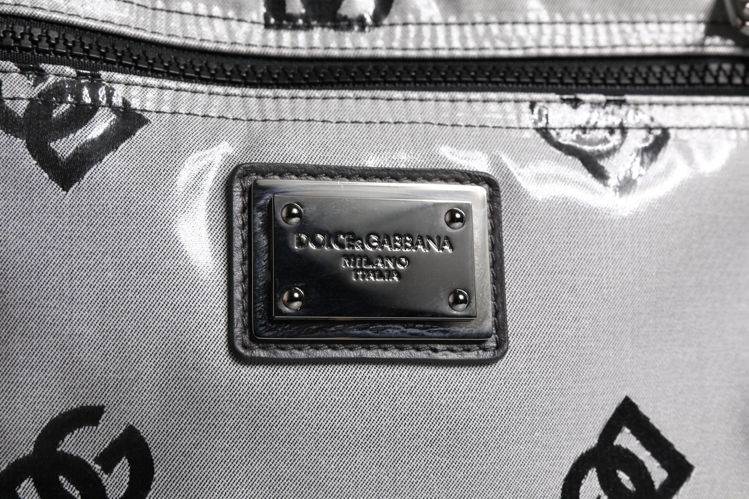 Dolce & Gabbana Polyester Gray Black DG Logo Plaque Backpack Men's Bag
