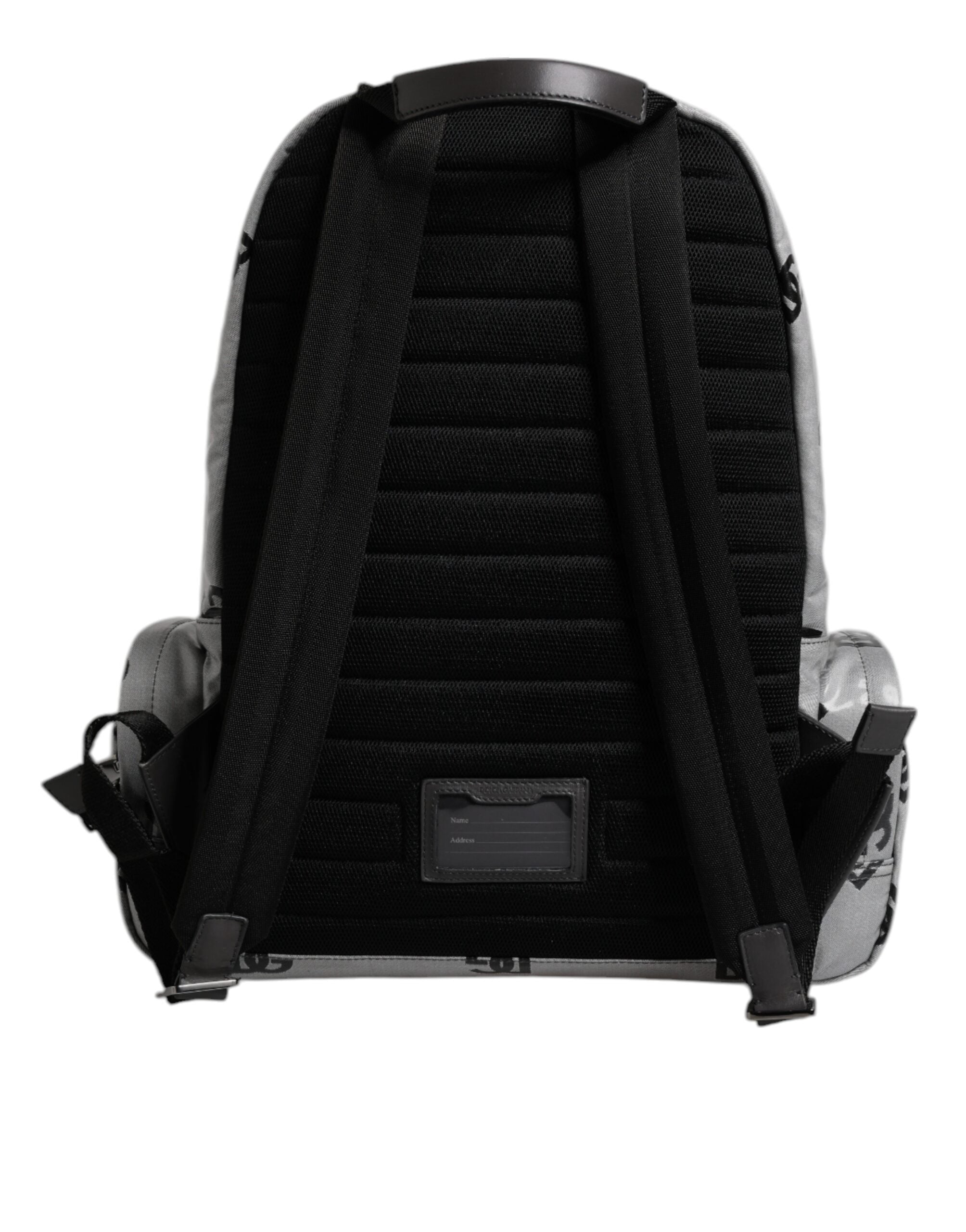 Dolce & Gabbana Polyester Gray Black DG Logo Plaque Backpack Men's Bag