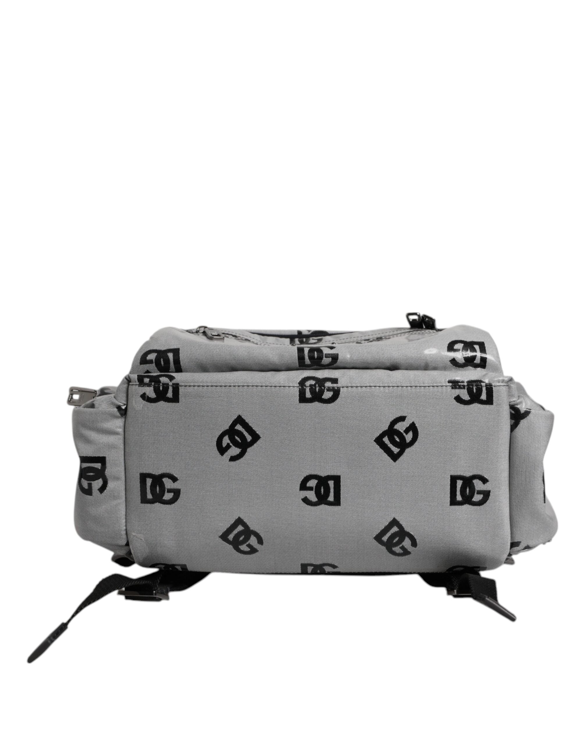 Dolce & Gabbana Polyester Gray Black DG Logo Plaque Backpack Men's Bag
