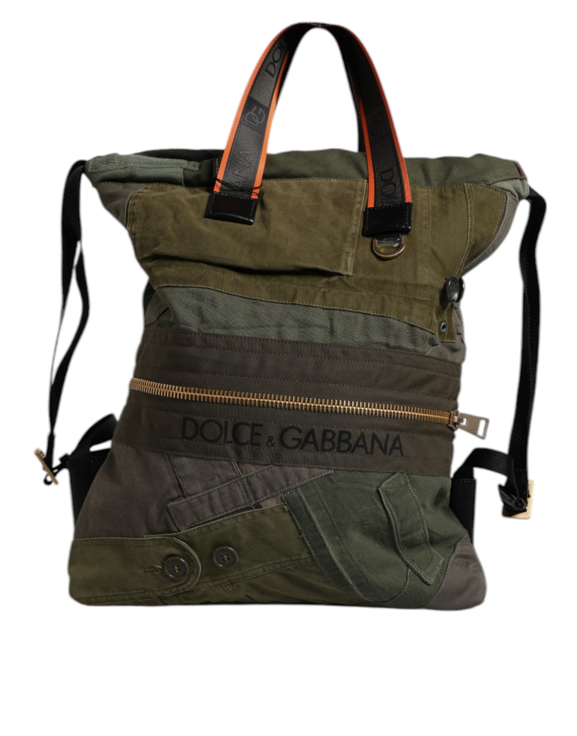 Dolce & Gabbana Military Green Patchwork Rucksack Backpack Men's Bag