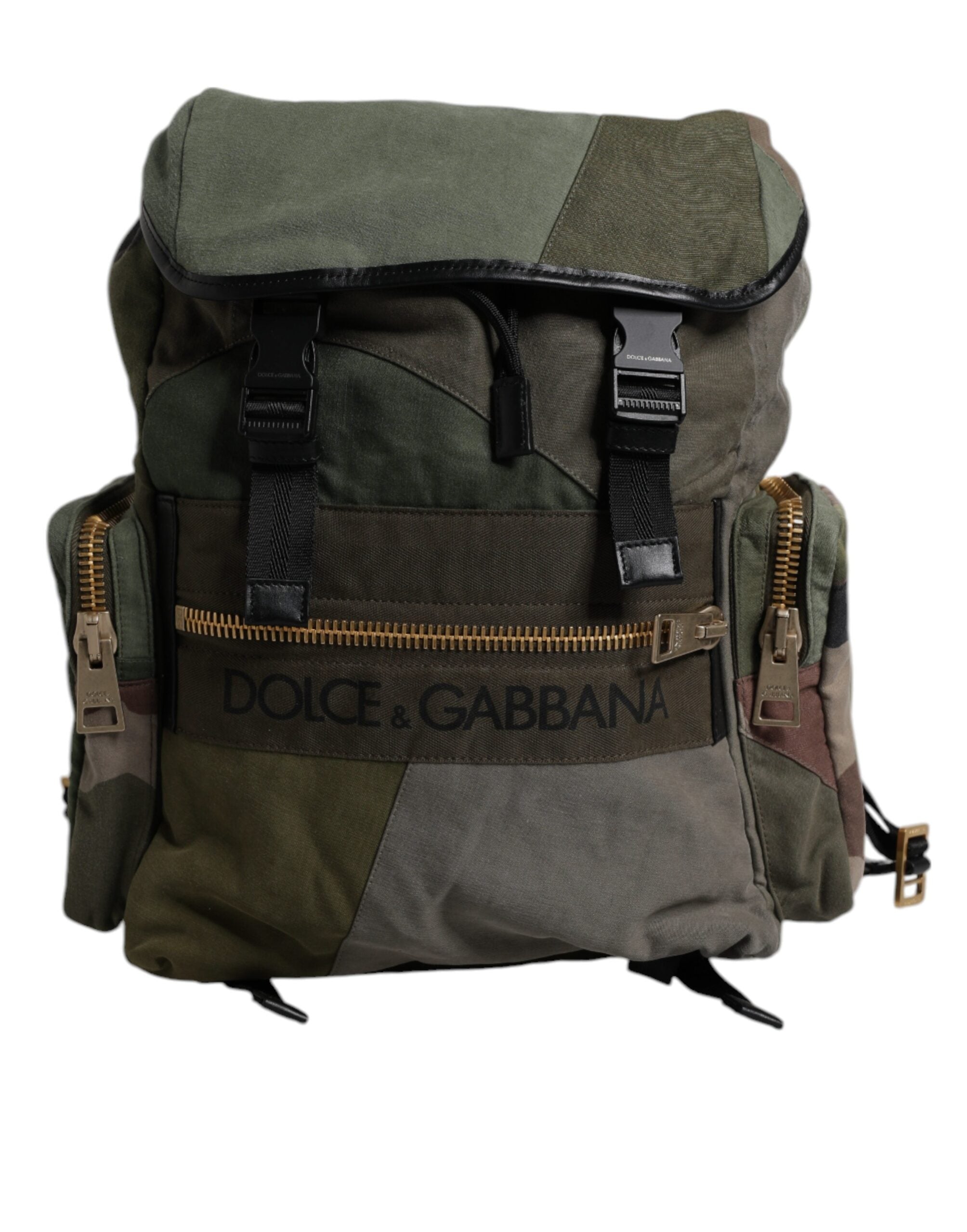 Dolce & Gabbana Military Green Patchwork Travel Backpack Men's Bag