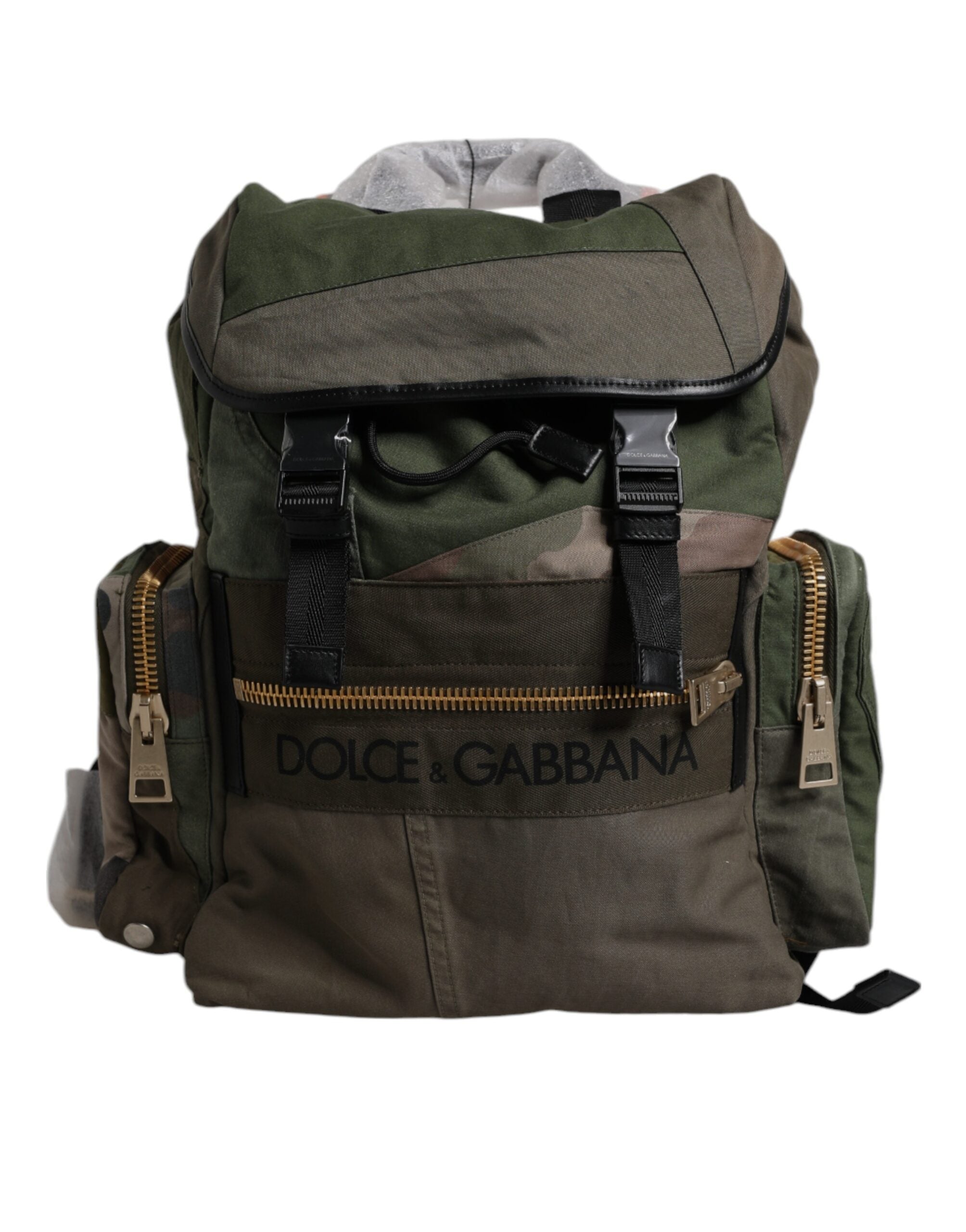 Dolce & Gabbana Military Green Patchwork Travel Backpack Men's Bag