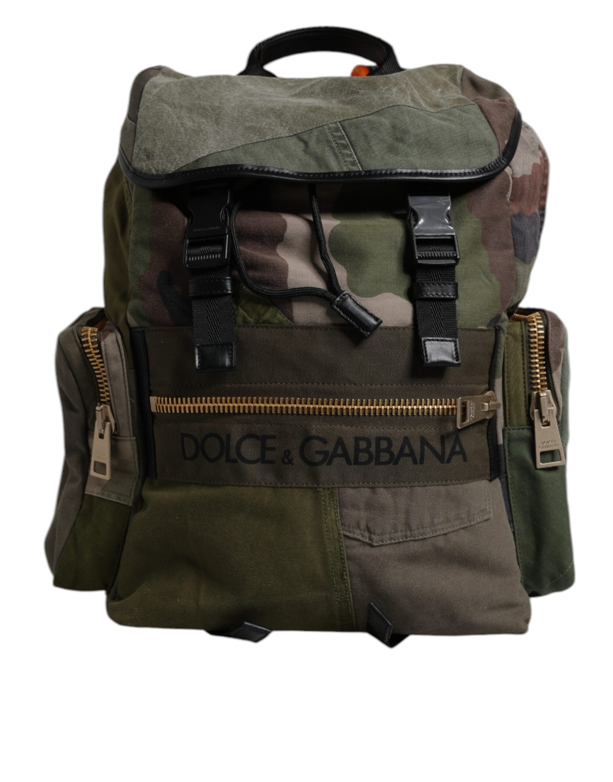 Dolce & Gabbana Military Green Patchwork School Backpack Men's Bag