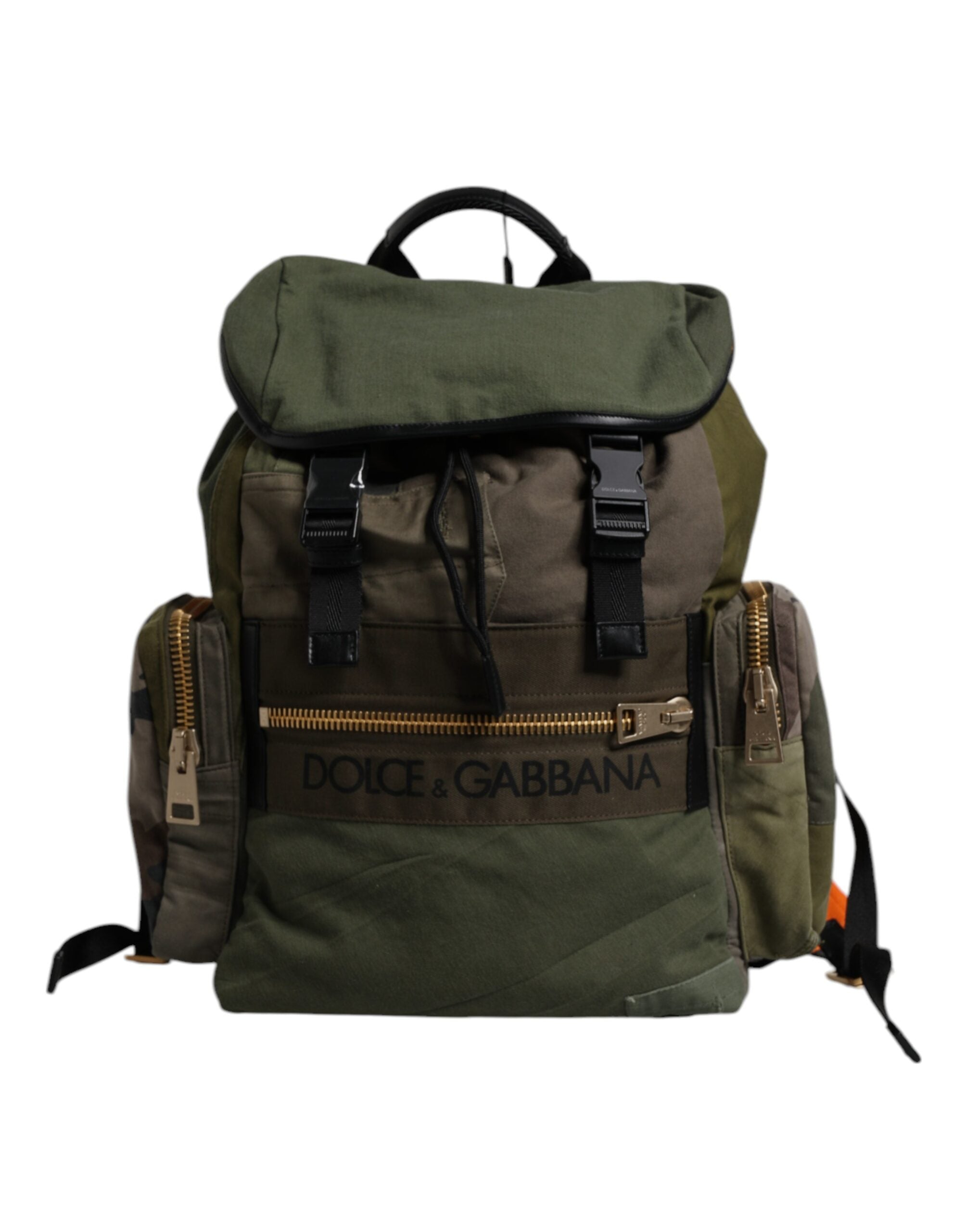 Dolce & Gabbana Military Green Patchwork Travel Backpack Men's Bag