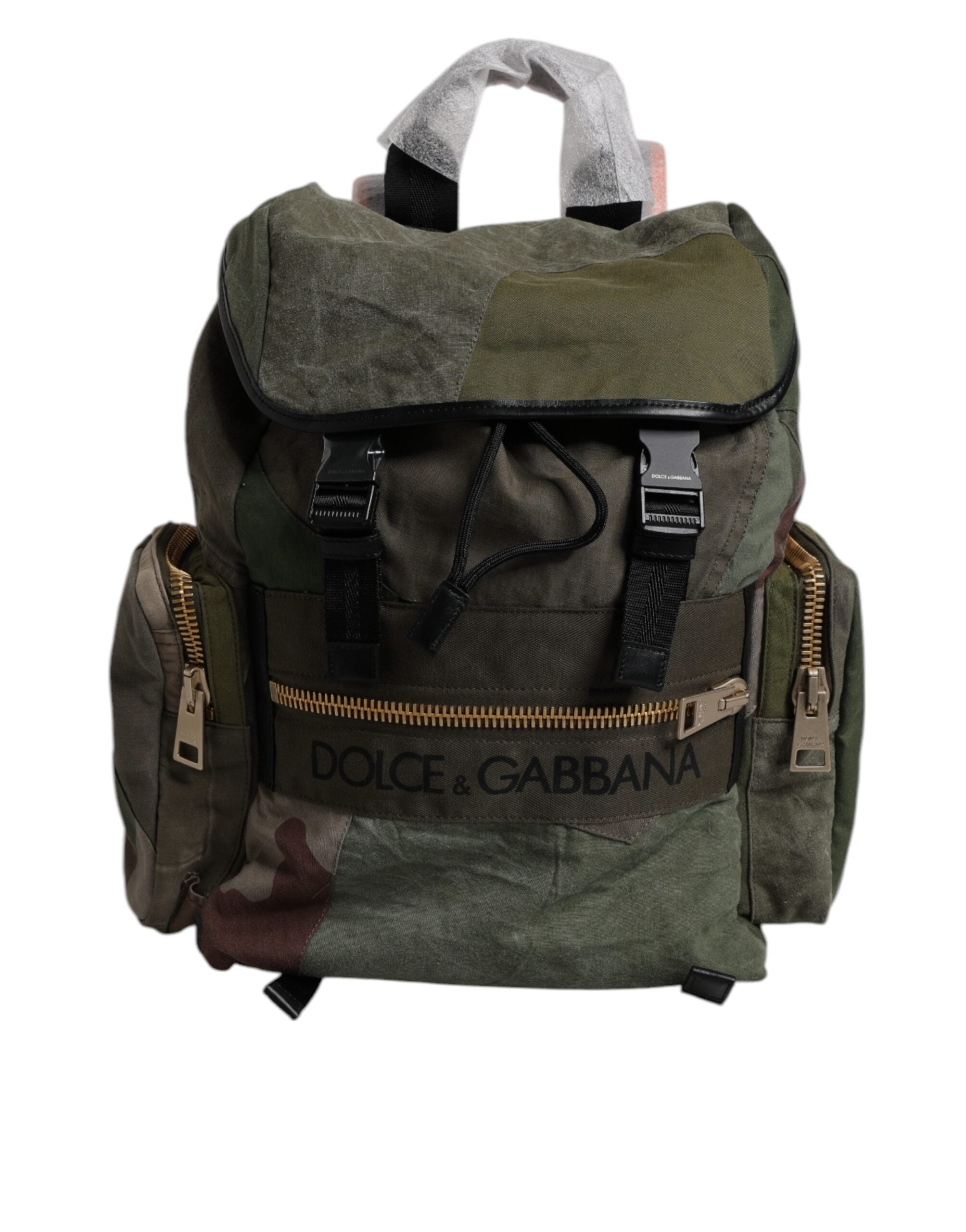 Dolce & Gabbana Military Green Patchwork Travel Backpack Men's Bag