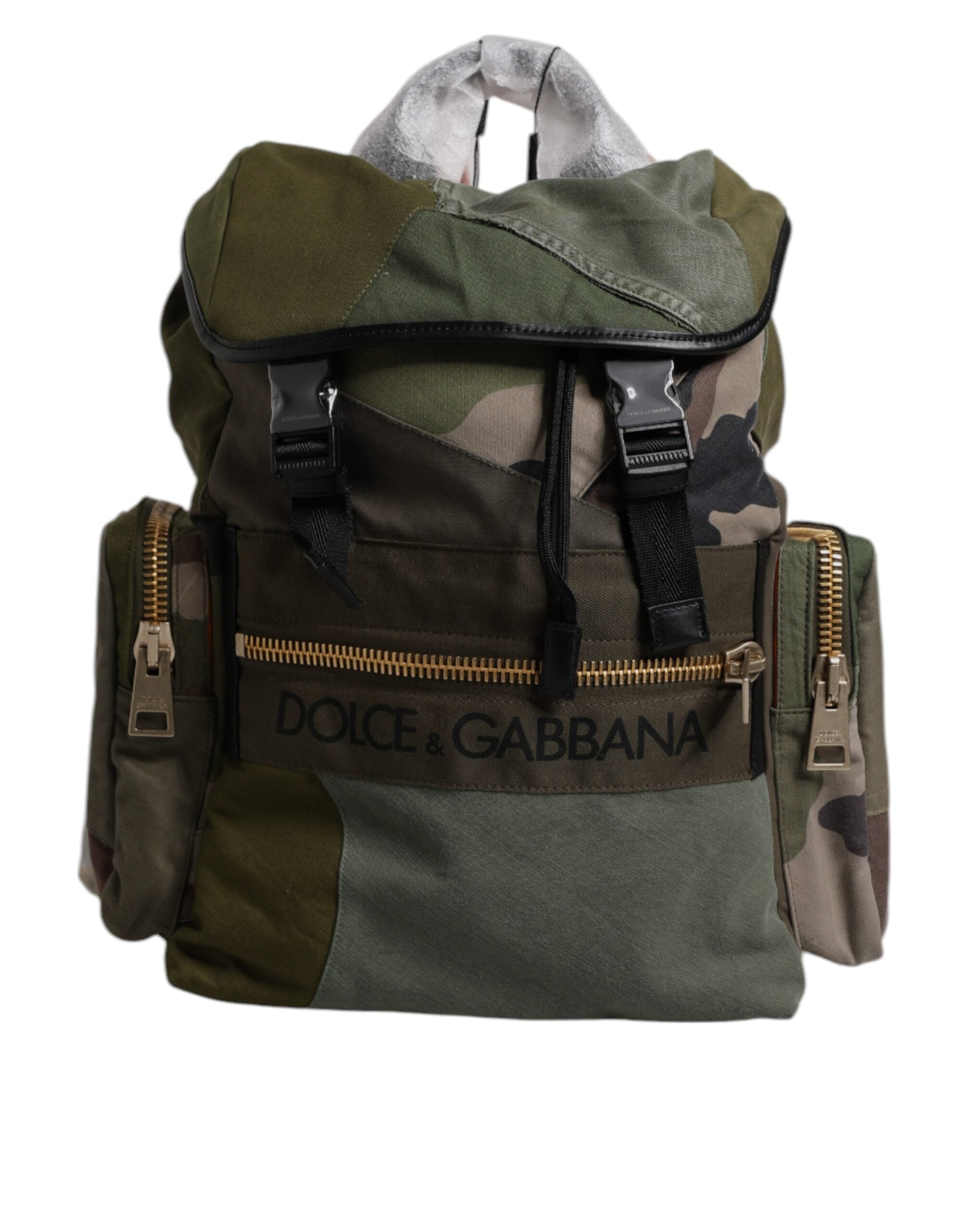 Dolce & Gabbana Military Green Patchwork Travel Backpack Men's Bag