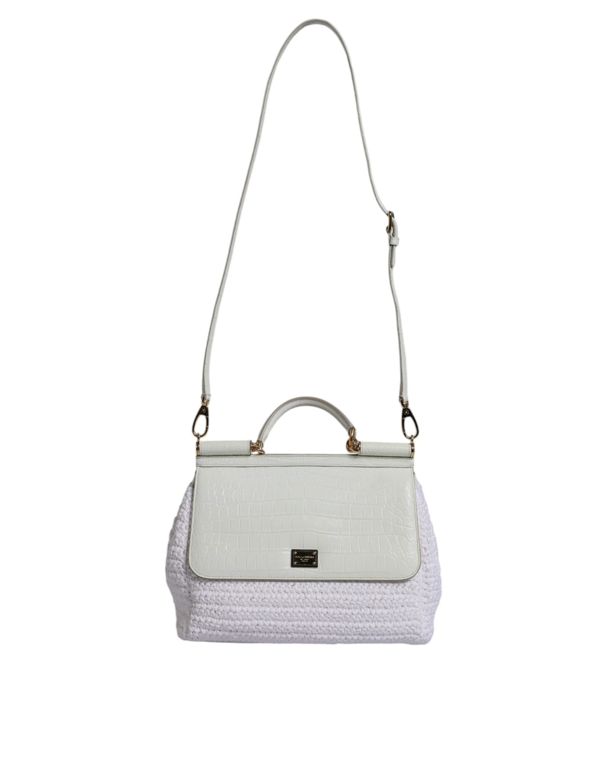 Dolce & Gabbana White Rafia Leather Top Handle Crossbody Women's Bag (Pre-Owned)