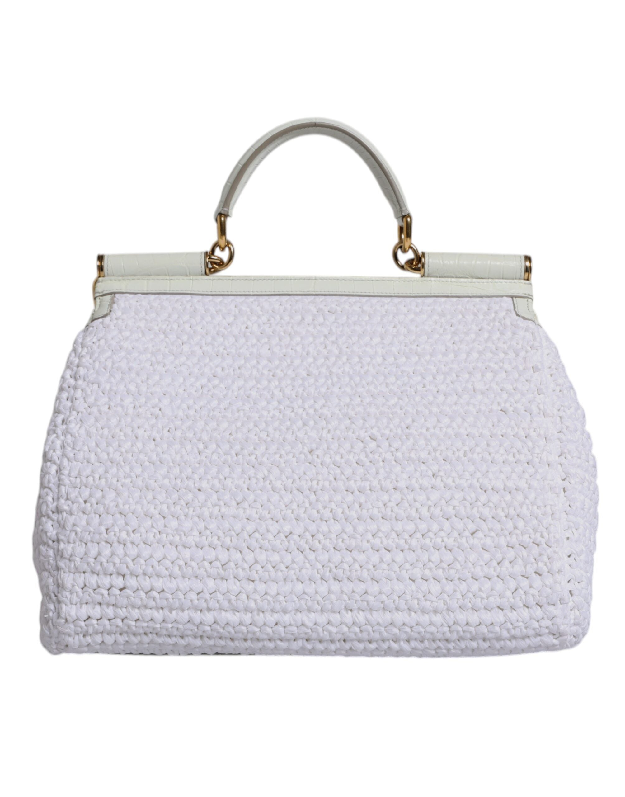 Dolce & Gabbana White Rafia Leather Top Handle Crossbody Women's Bag (Pre-Owned)