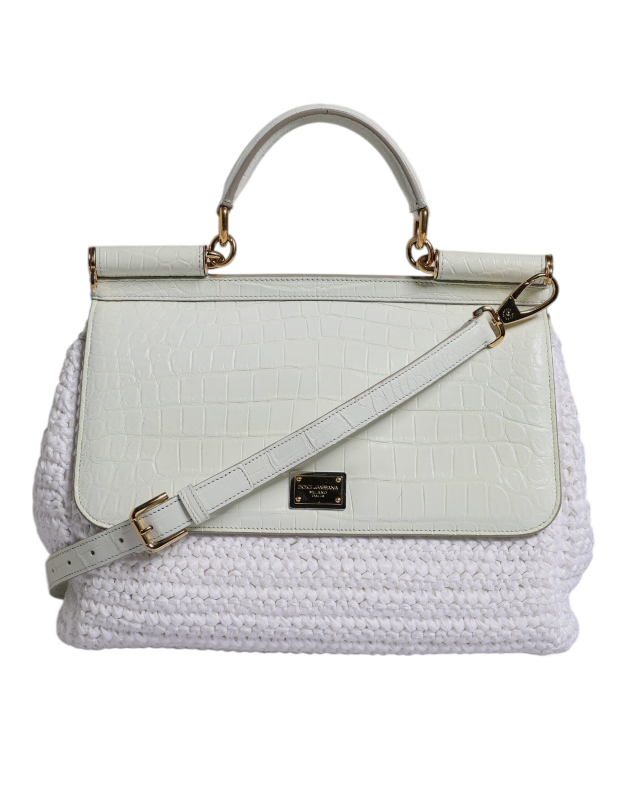 Dolce & Gabbana White Rafia Leather Top Handle Crossbody Women's Bag (Pre-Owned)