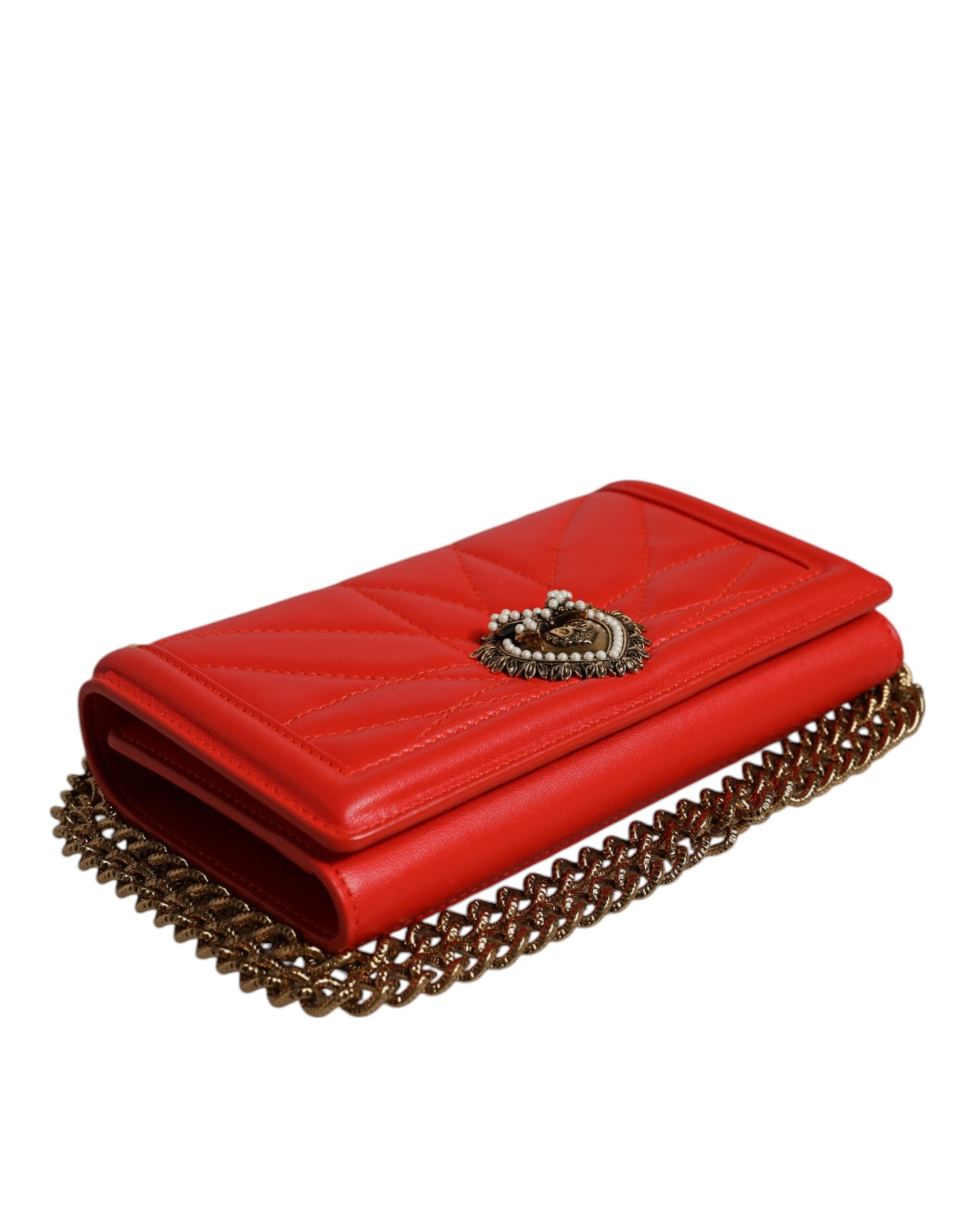 Dolce & Gabbana Red Quilted Devotion Crossbody Chain Phone Cover Women's Bag
