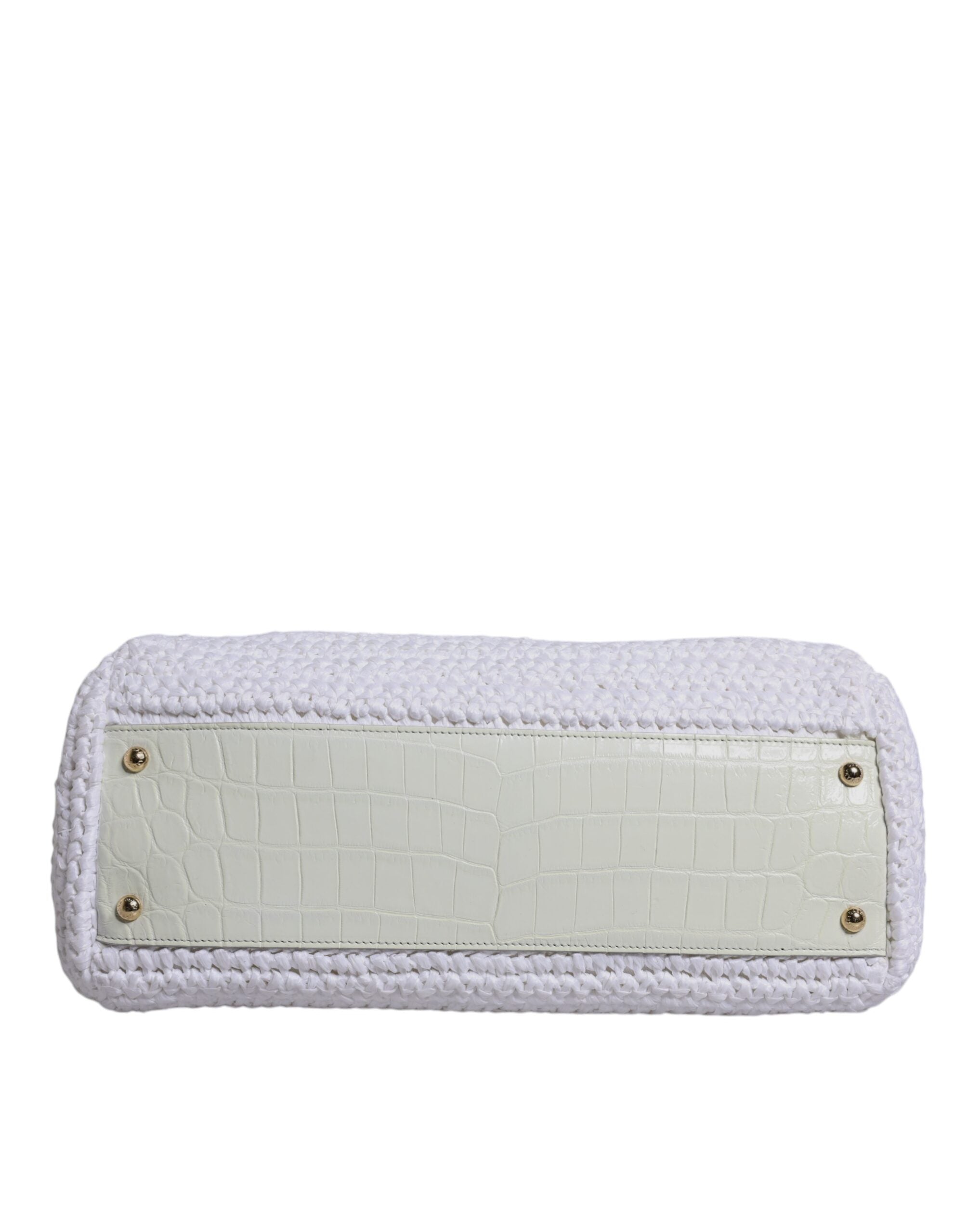 Dolce & Gabbana White Rafia Leather Top Handle Crossbody Women's Bag