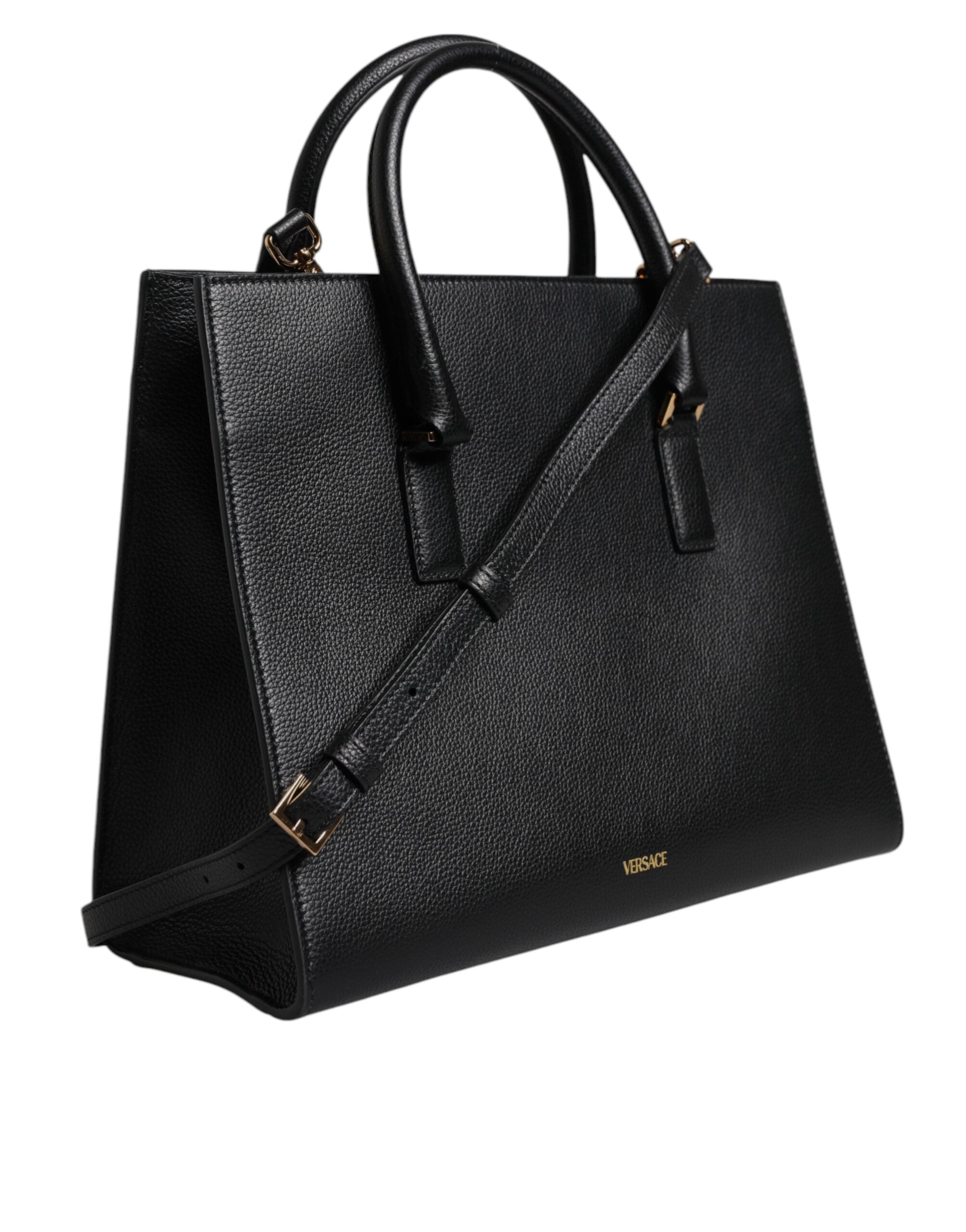 Versace Black Large Leather Top Handle Shoulder Crossbody Women's Bag