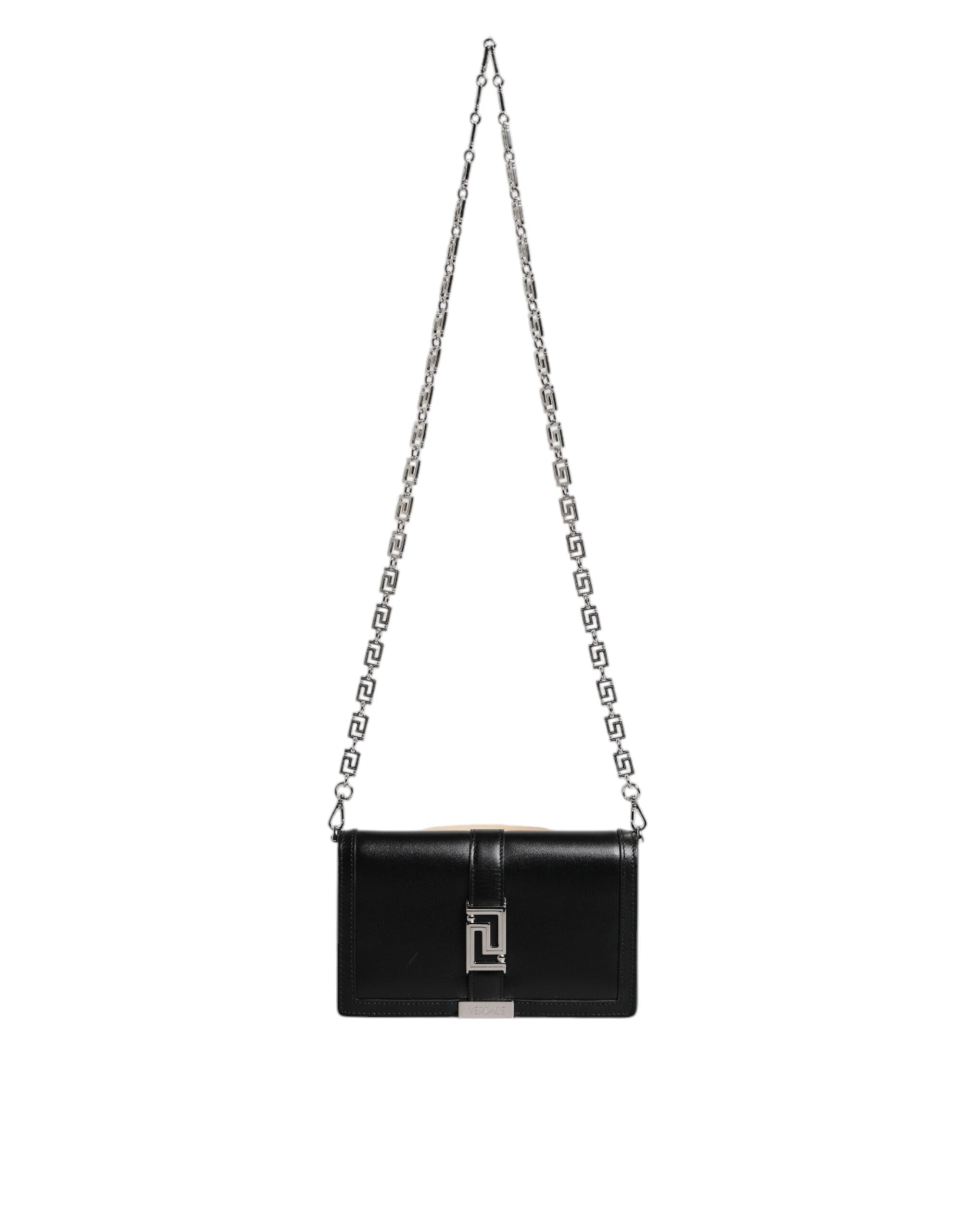 Versace Black Calfskin Leather Chain Strap Shoulder Crossbody Women's Bag
