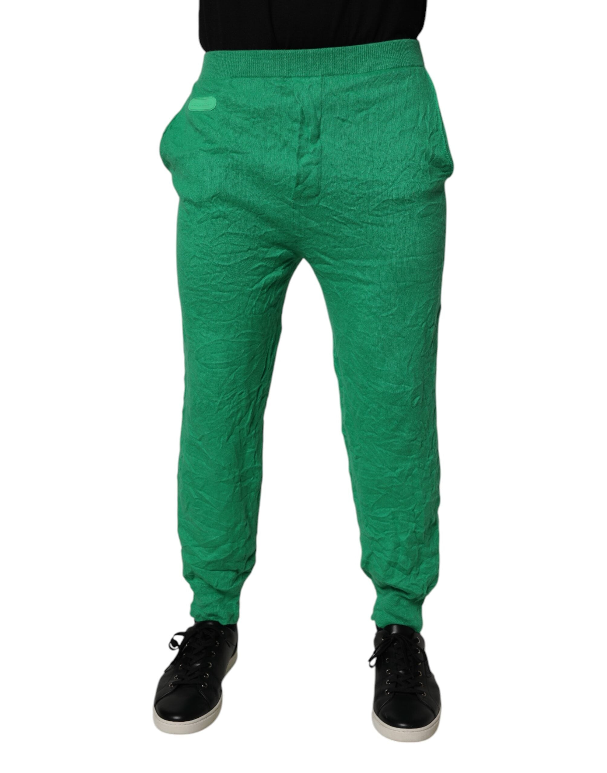 Dsquared² Green Cotton Elastic Waist Men Casual Men's Pants