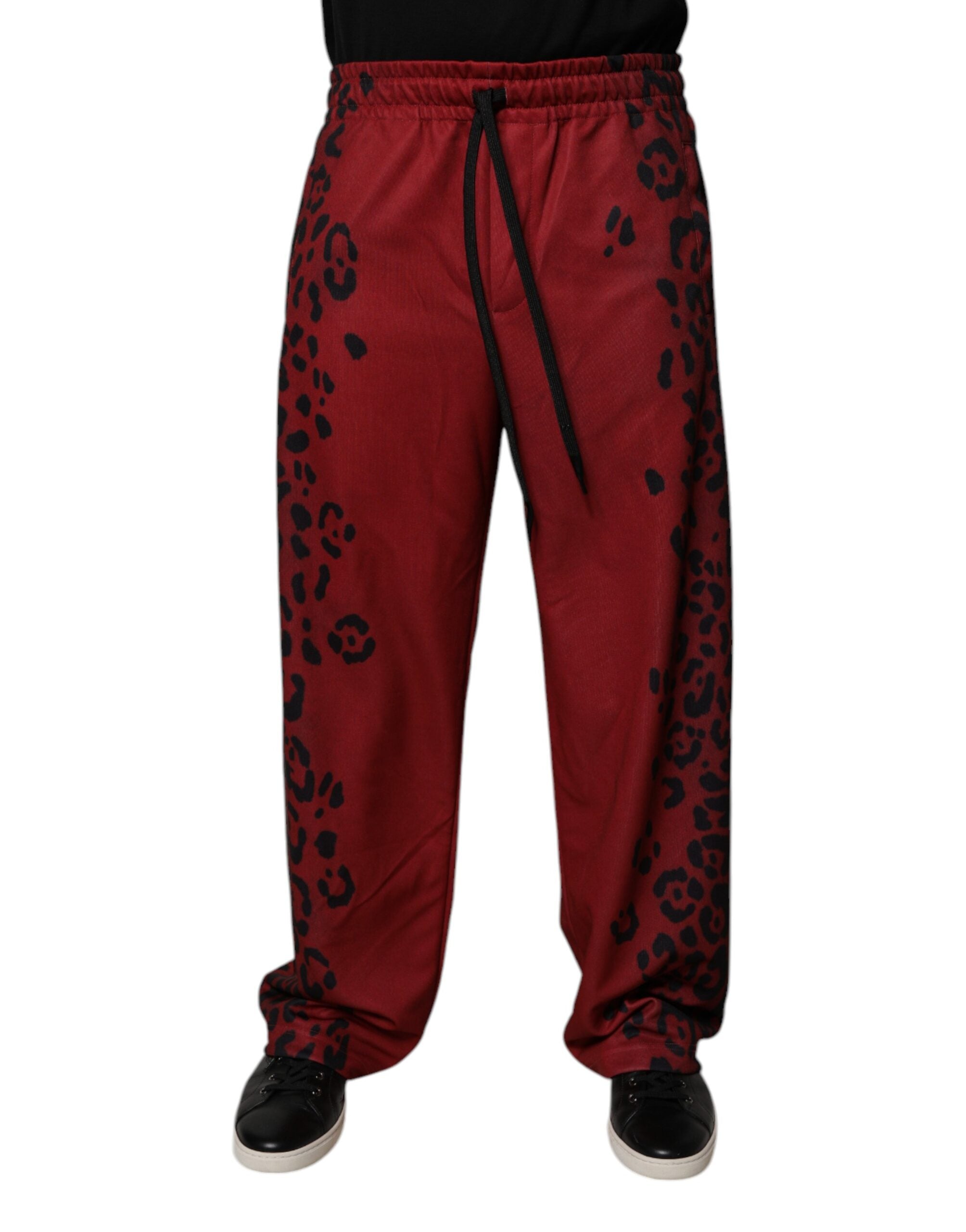 Dolce & Gabbana Red Leopard Print Polyester Men Jogger Men's Pants