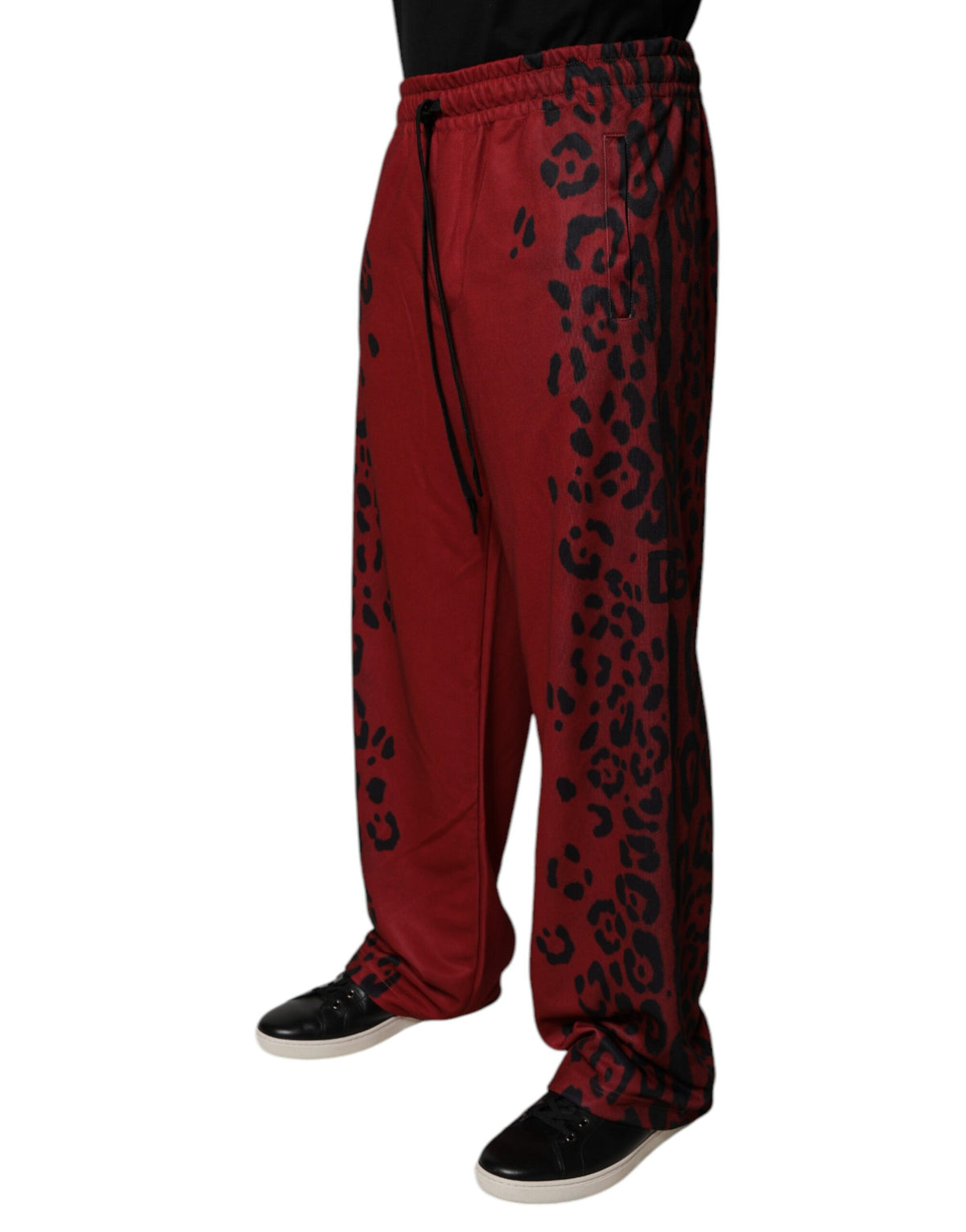 Dolce & Gabbana Red Leopard Print Polyester Men Jogger Men's Pants