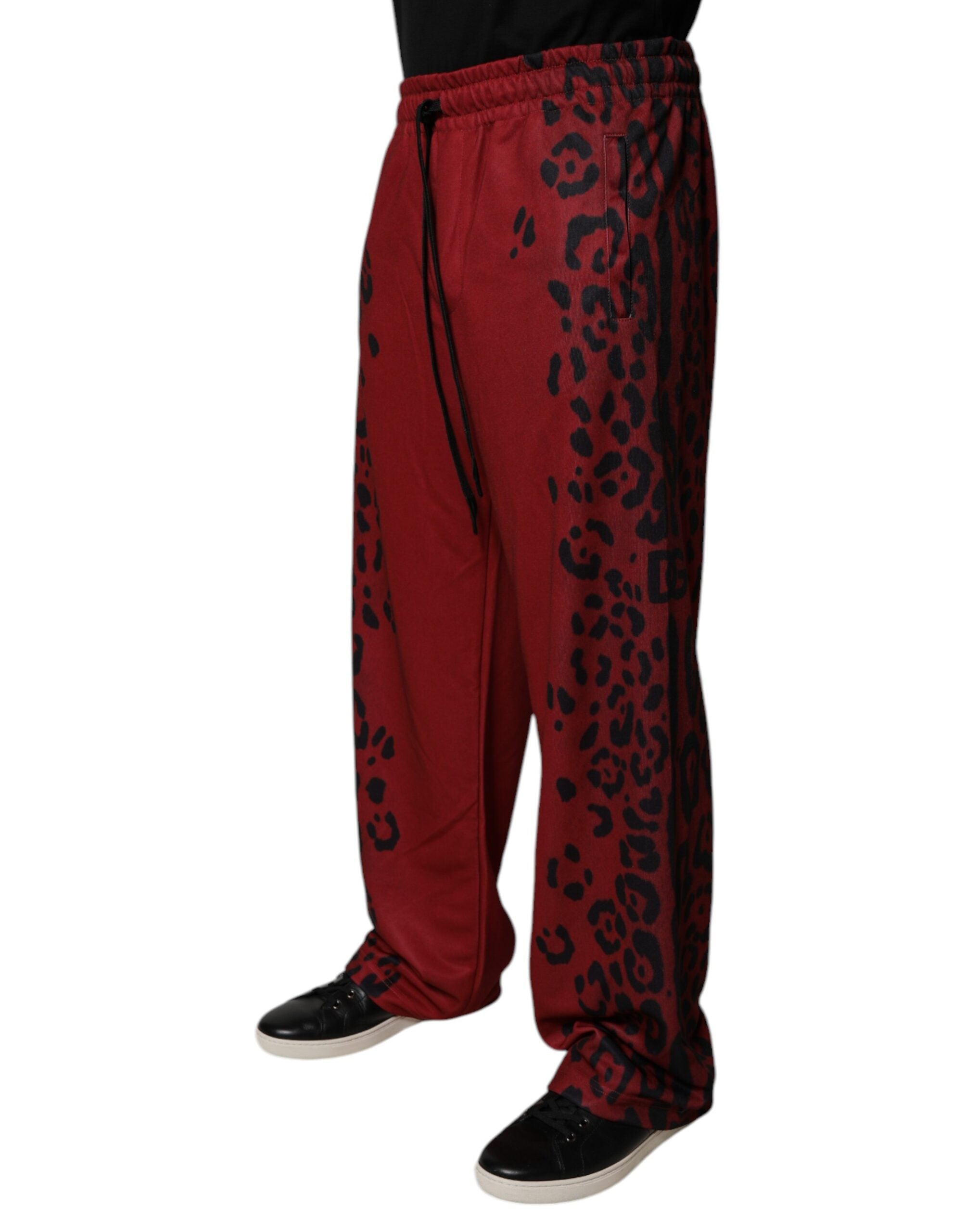 Dolce & Gabbana Red Leopard Print Polyester Men Jogger Men's Pants