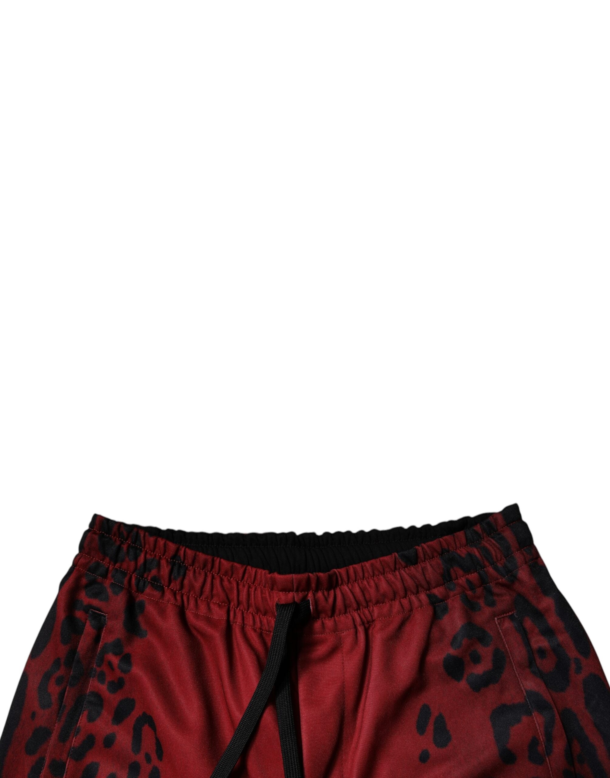 Dolce & Gabbana Red Leopard Print Polyester Men Jogger Men's Pants