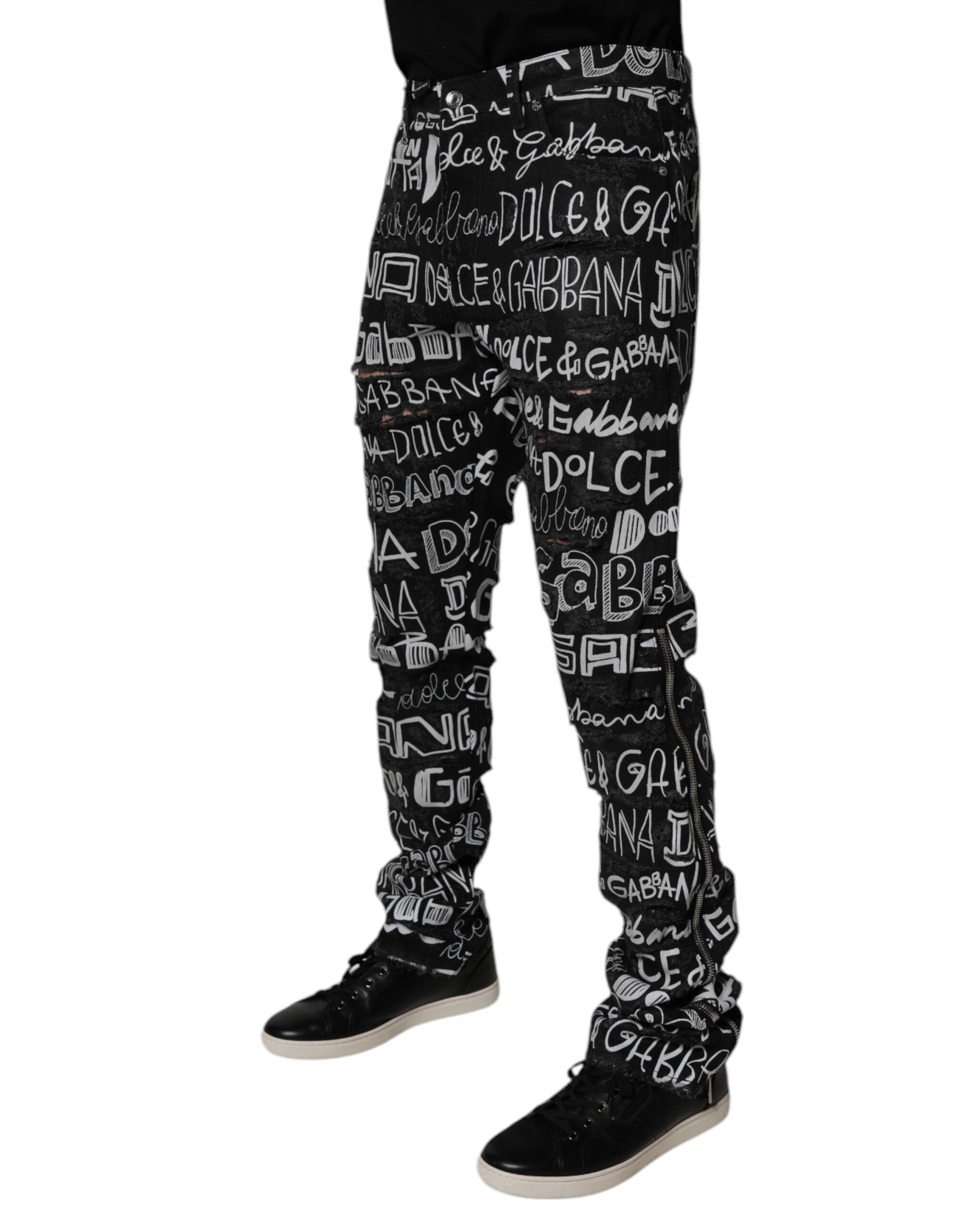 Dolce & Gabbana Black Cotton Logo Print Straight Denim Men's Jeans