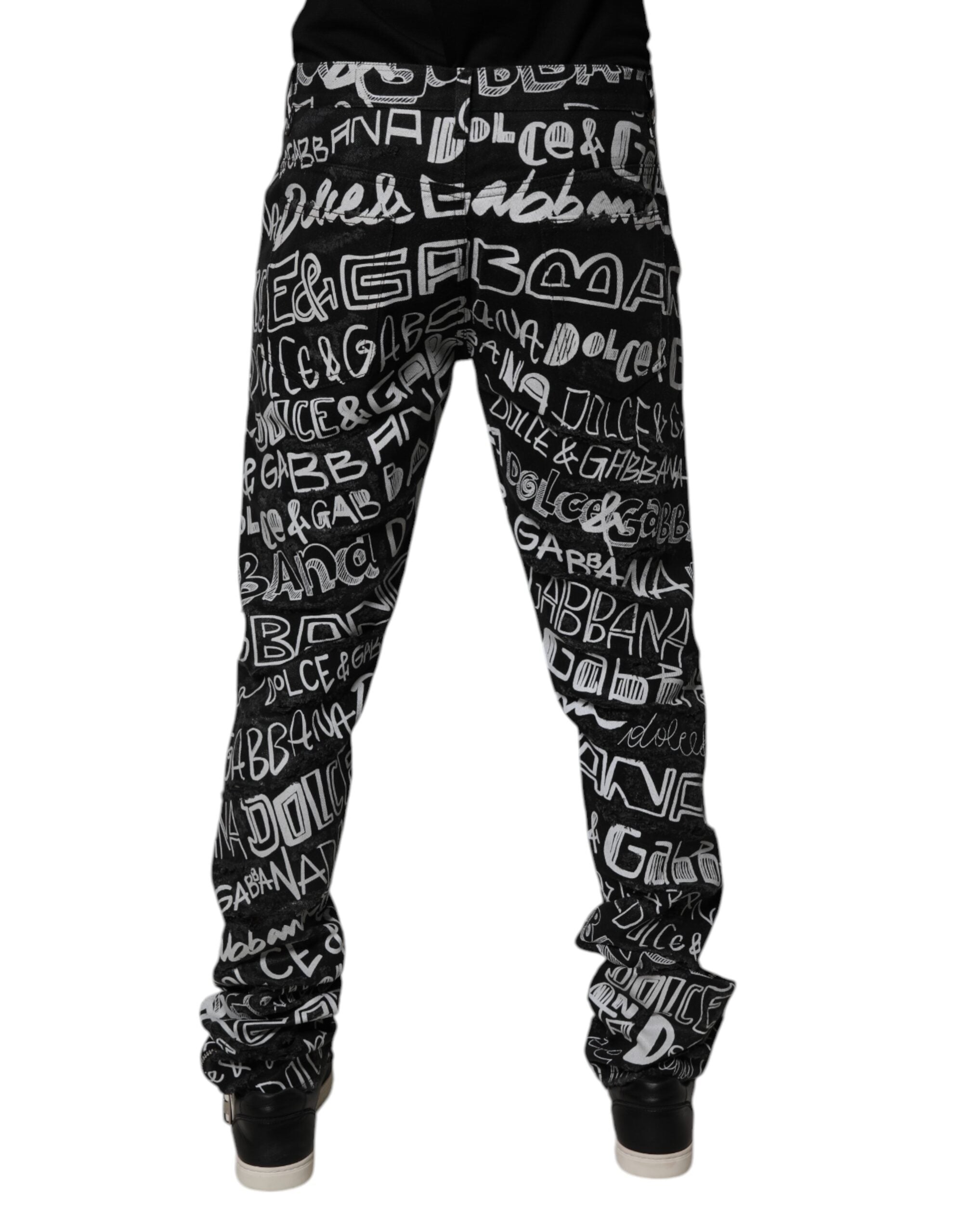 Dolce & Gabbana Black Cotton Logo Print Straight Denim Men's Jeans