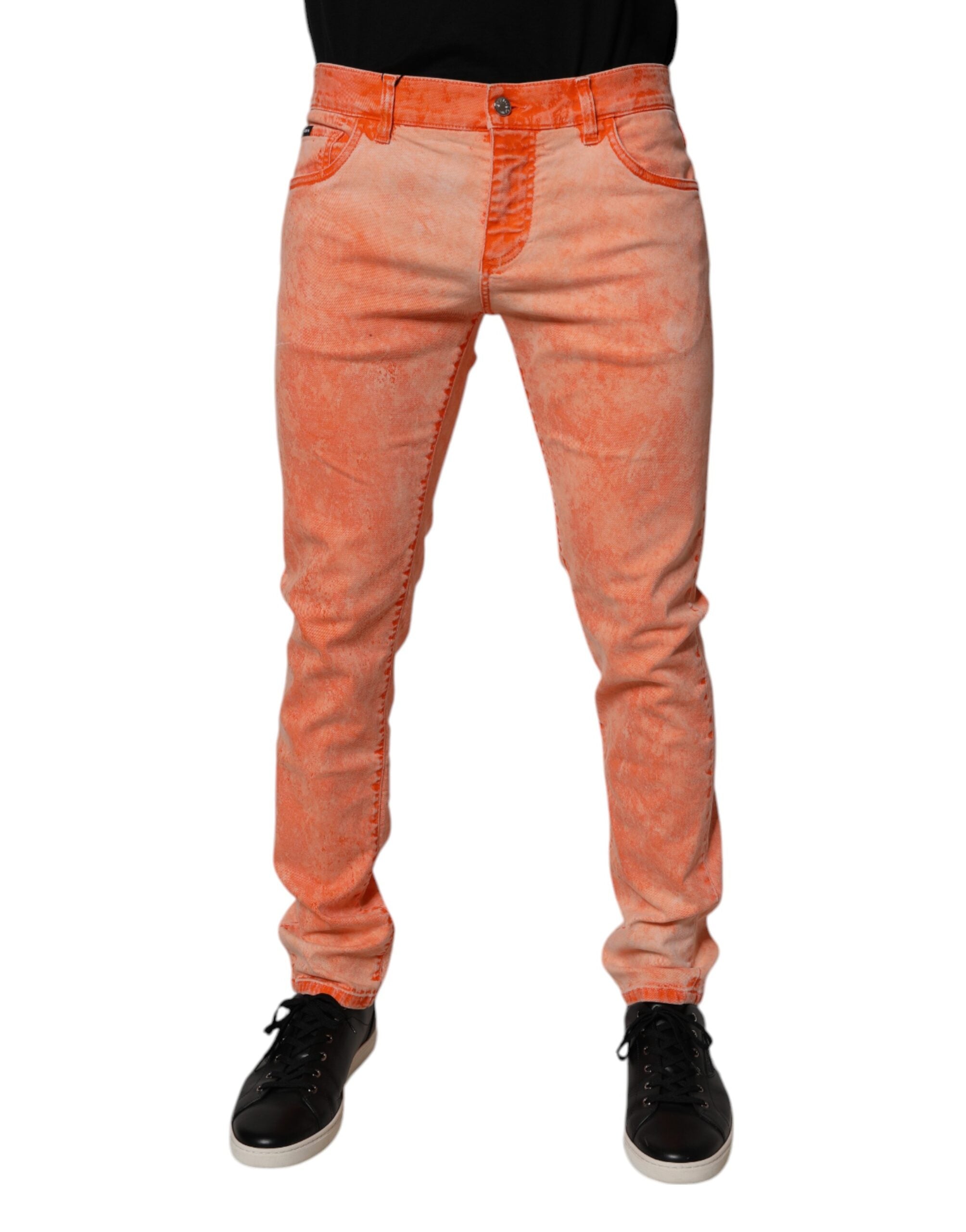 Dolce & Gabbana Orange Tie Dye Cotton Skinny Men Denim Men's Jeans