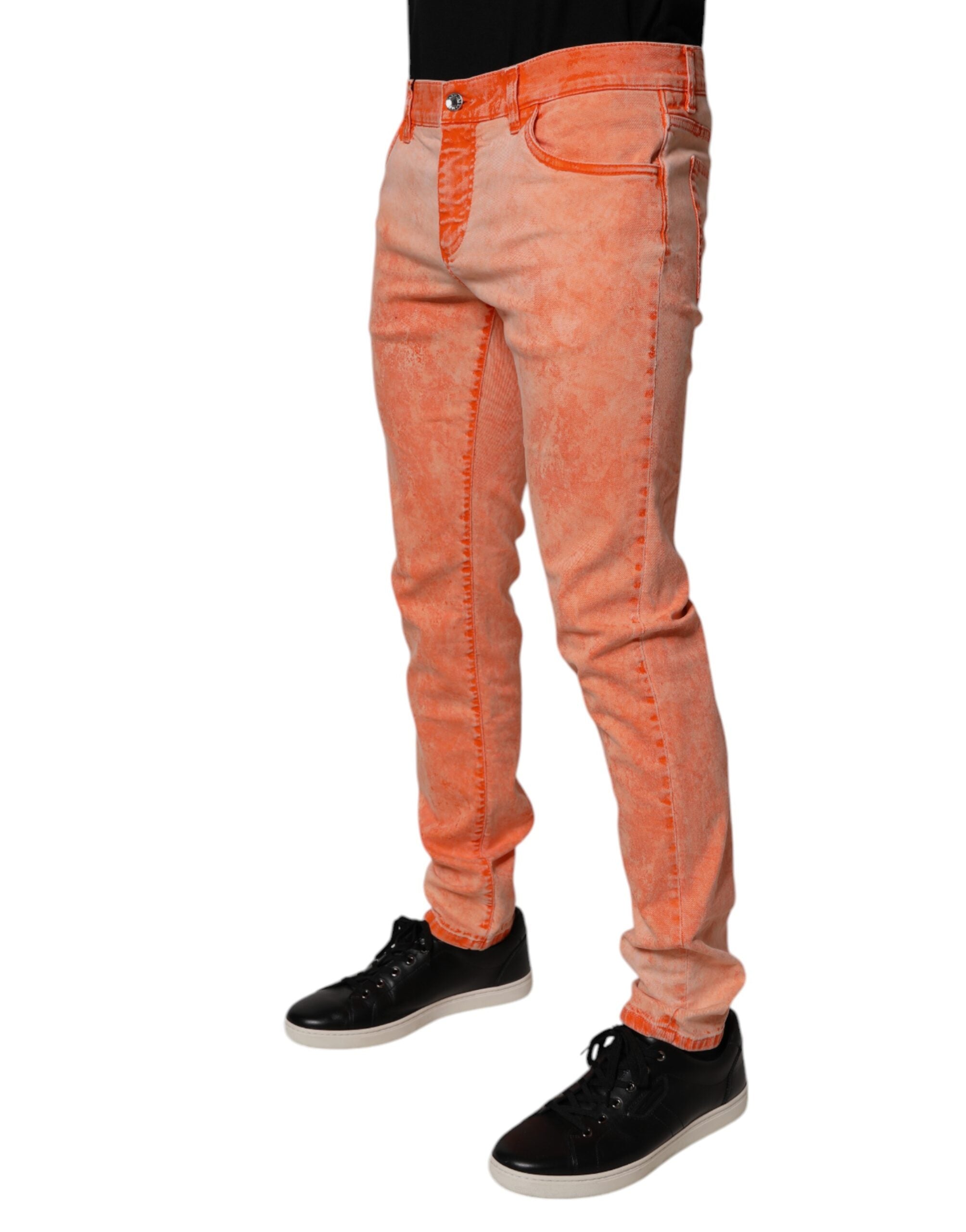 Dolce & Gabbana Orange Tie Dye Cotton Skinny Men Denim Men's Jeans