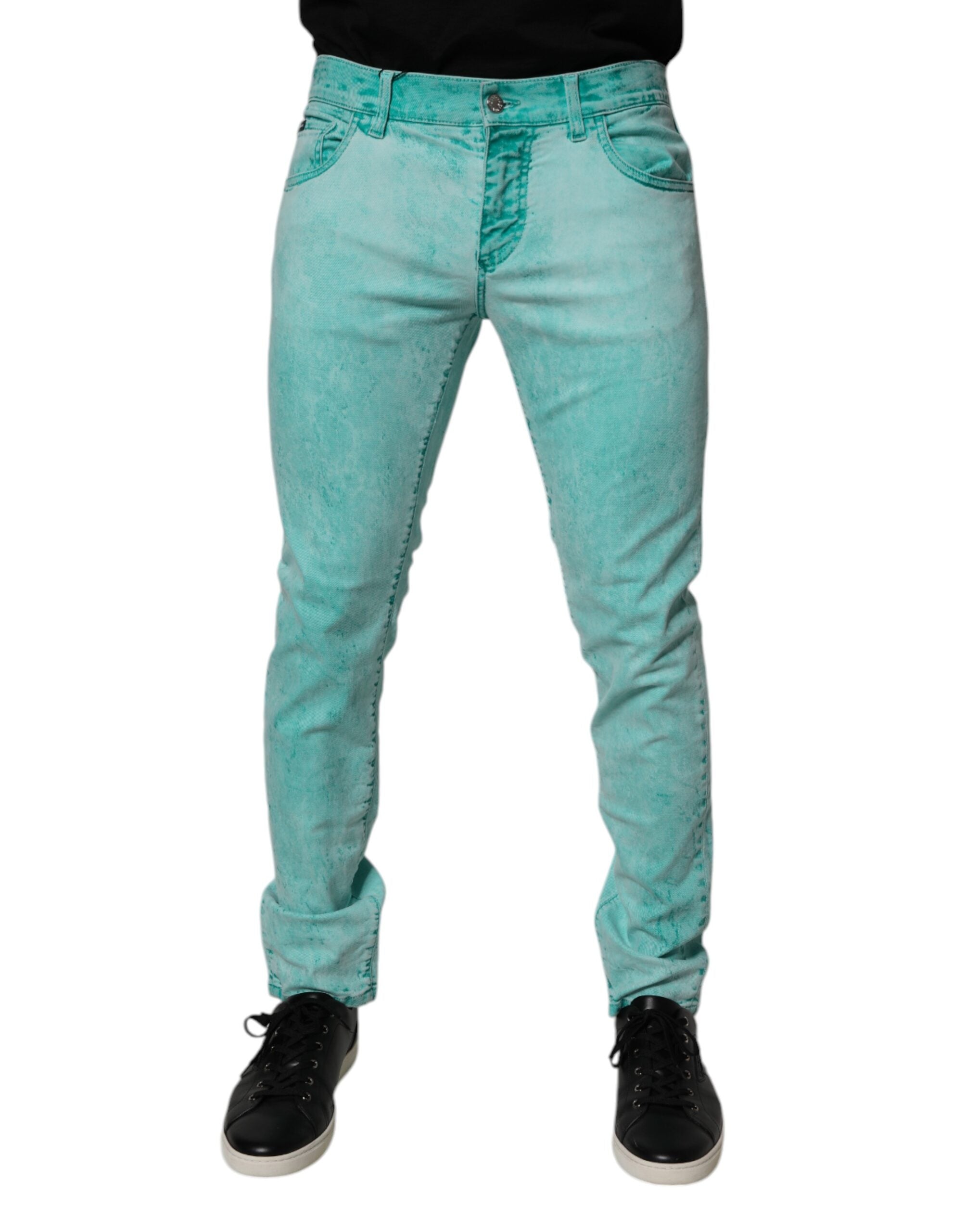 Dolce & Gabbana Green Tie Dye Cotton Skinny Men Denim Men's Jeans