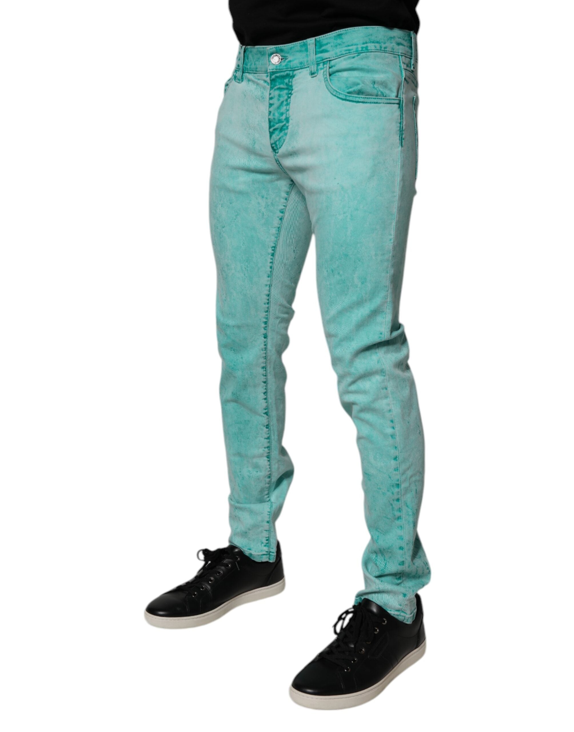 Dolce & Gabbana Green Tie Dye Cotton Skinny Men Denim Men's Jeans