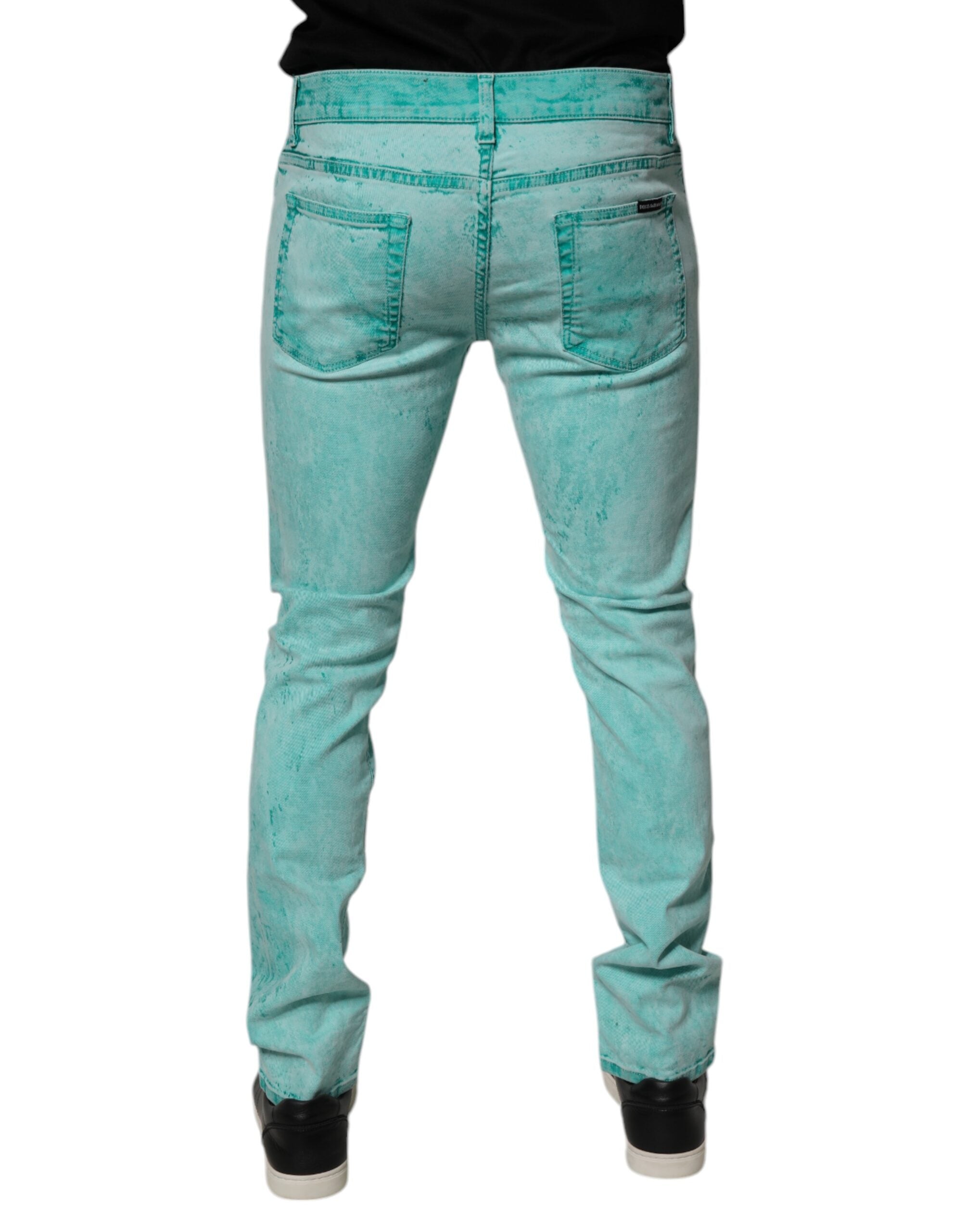 Dolce & Gabbana Green Tie Dye Cotton Skinny Men Denim Men's Jeans