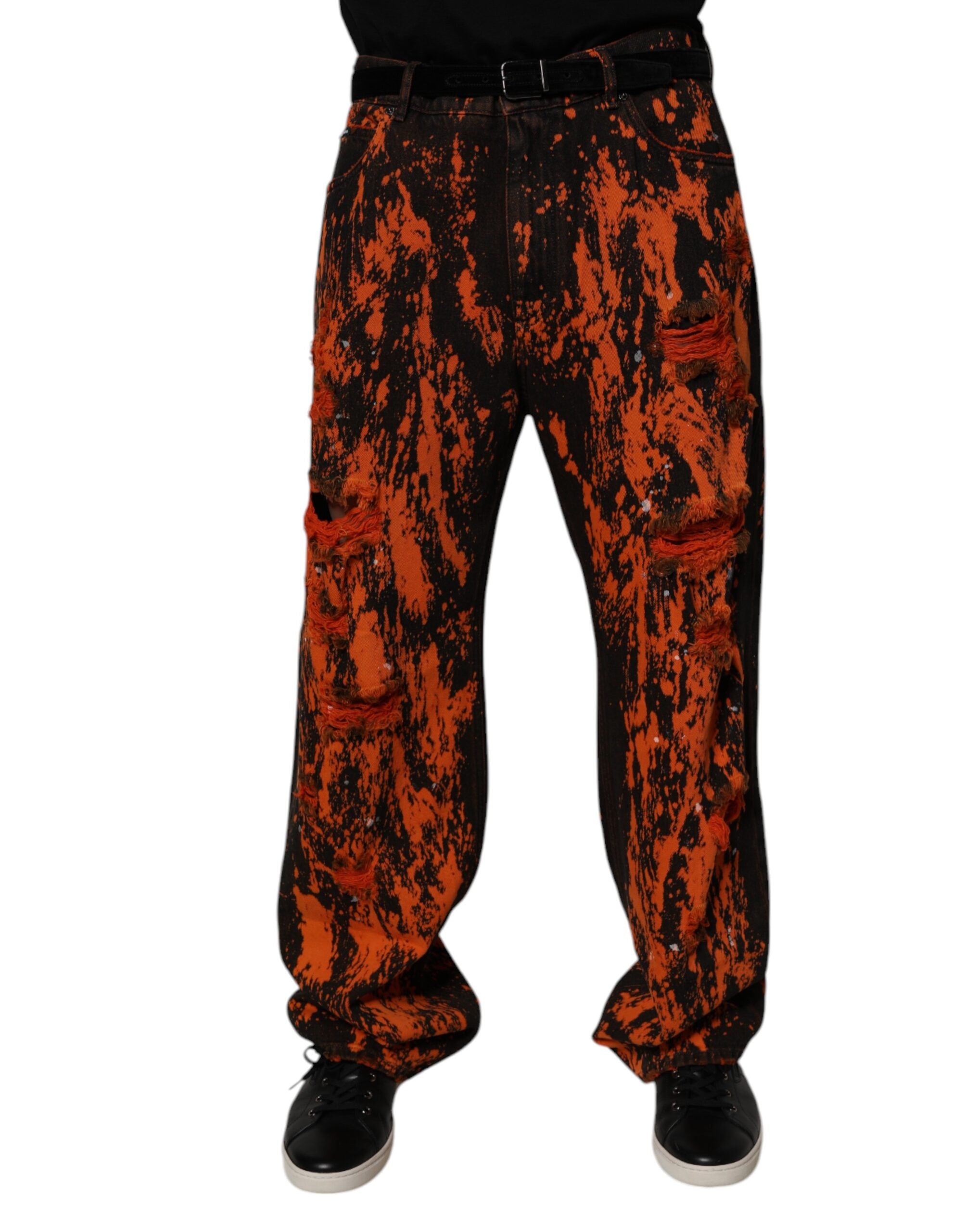 Dolce & Gabbana Black Red Tie Dye Cotton Straight Denim Men's Jeans