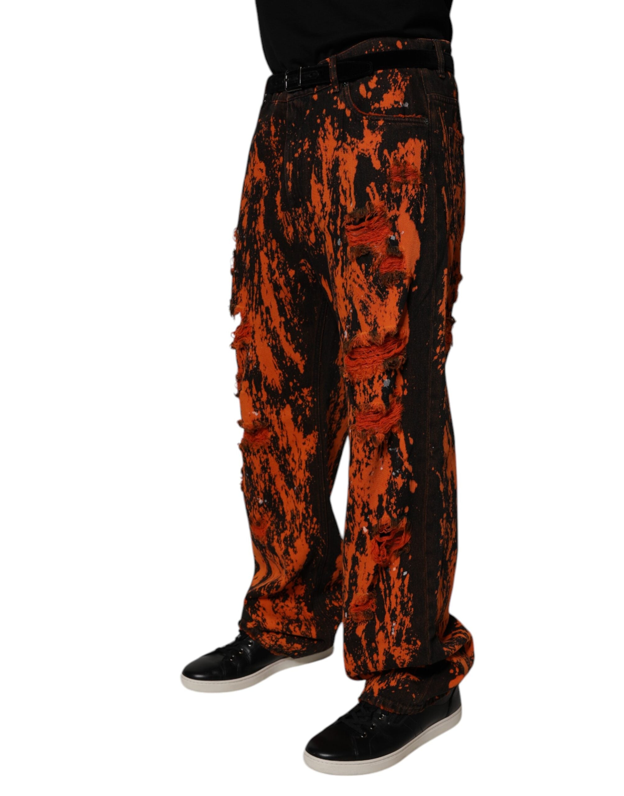 Dolce & Gabbana Black Red Tie Dye Cotton Straight Denim Men's Jeans