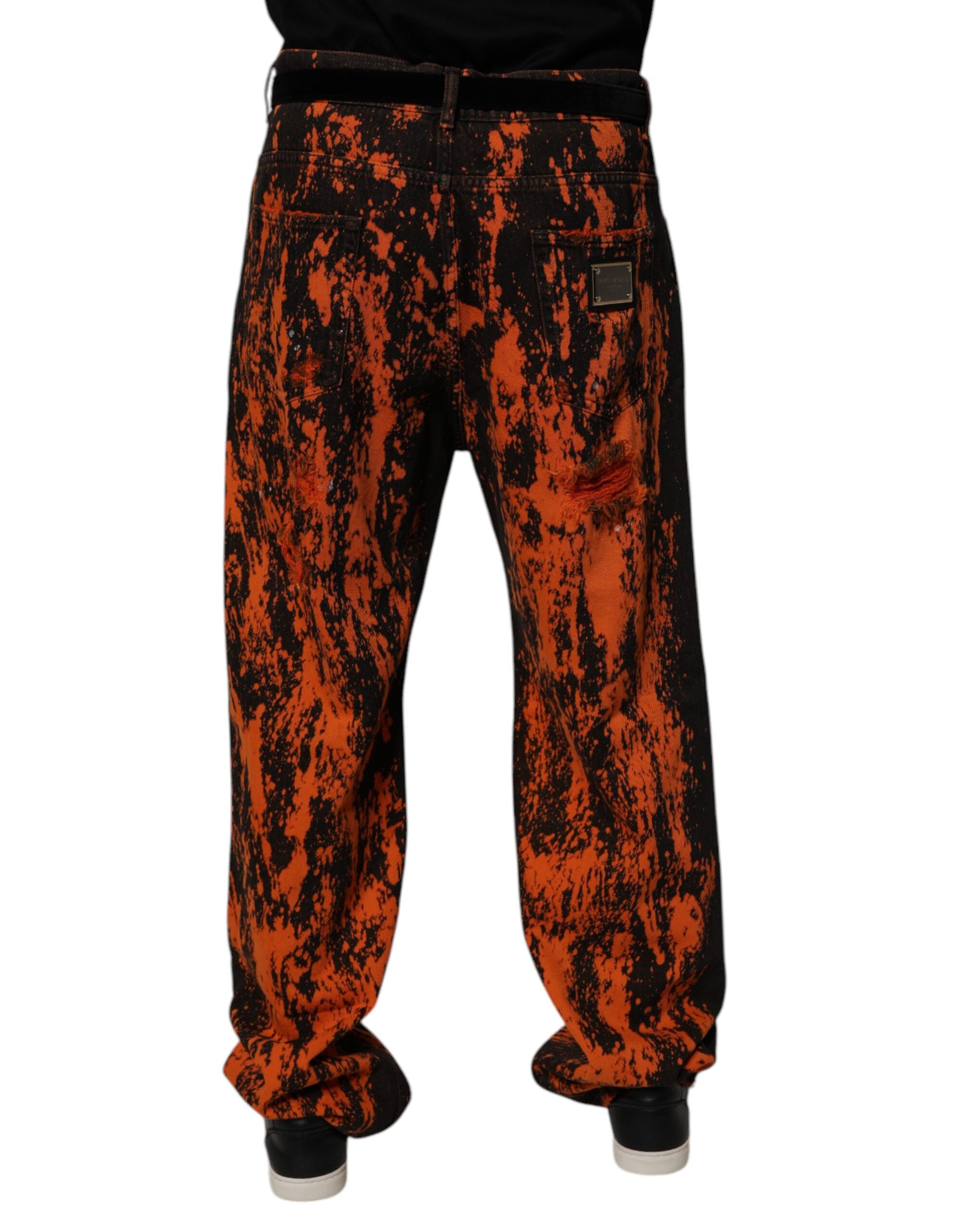 Dolce & Gabbana Black Red Tie Dye Cotton Straight Denim Men's Jeans