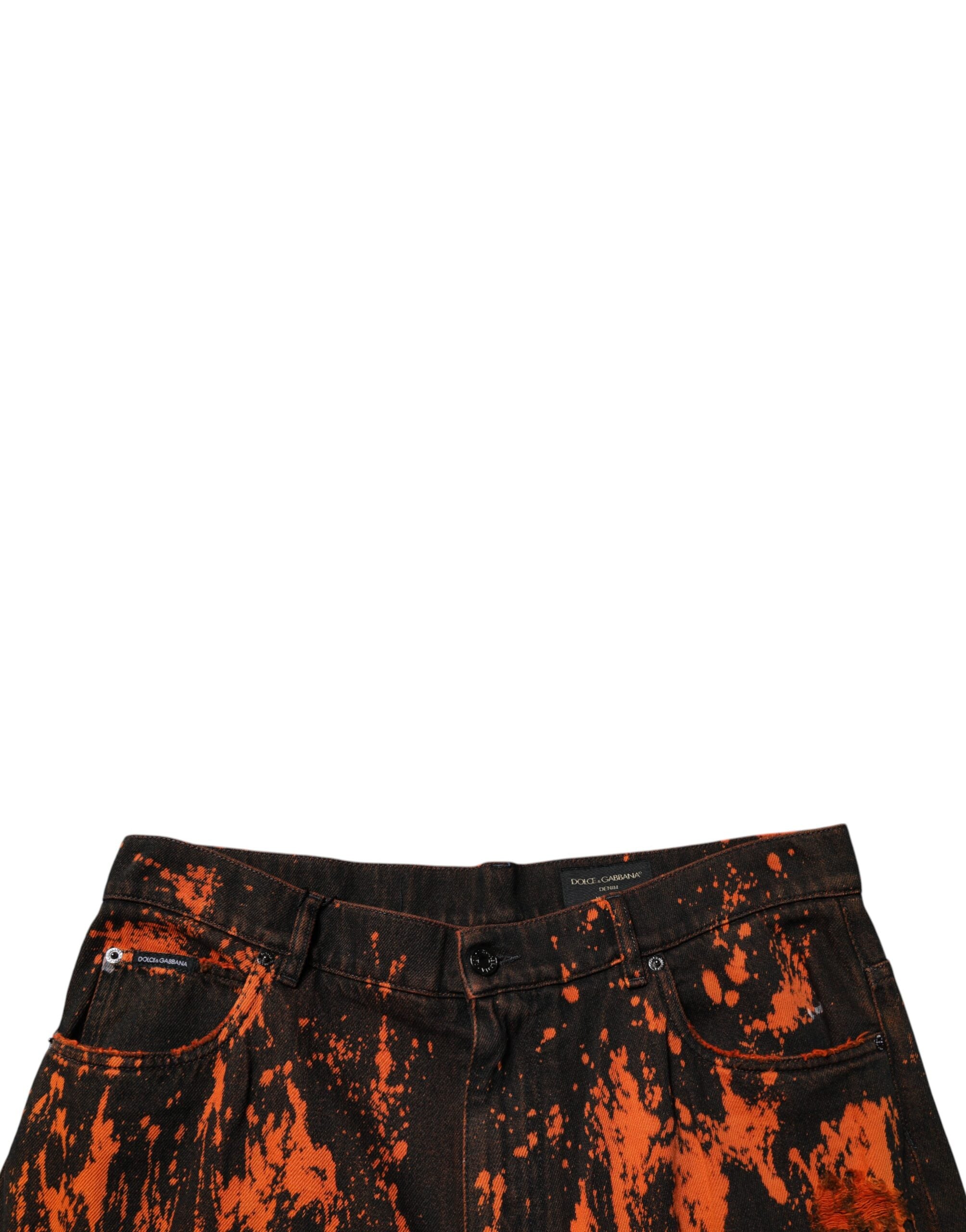 Dolce & Gabbana Black Red Tie Dye Cotton Straight Denim Men's Jeans