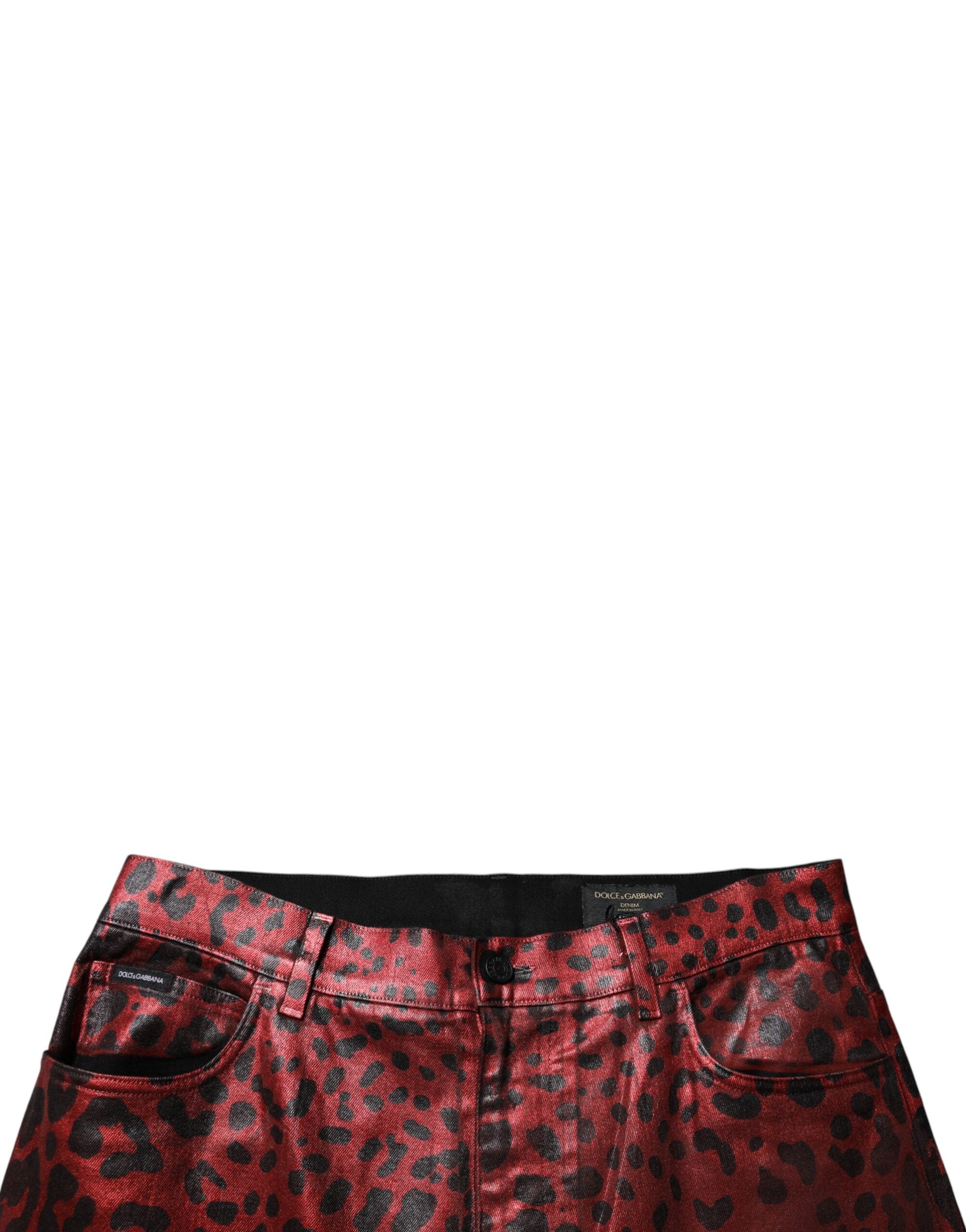 Dolce & Gabbana Red Leopard Cotton Straight Men Denim Men's Jeans