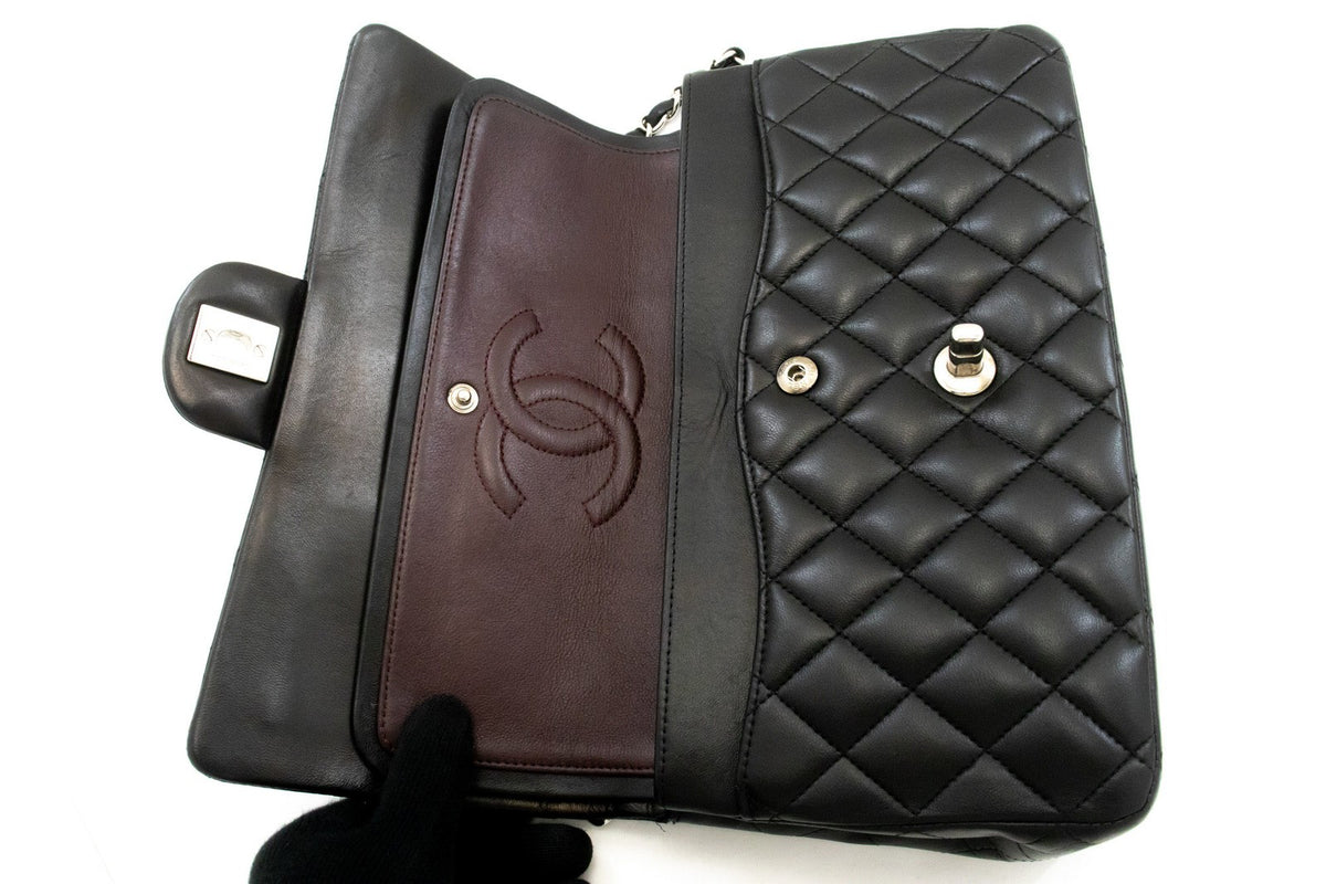 Chanel Classic Double Flap Quilted Lambskin Black Leather Handbag (Pre-Owned)