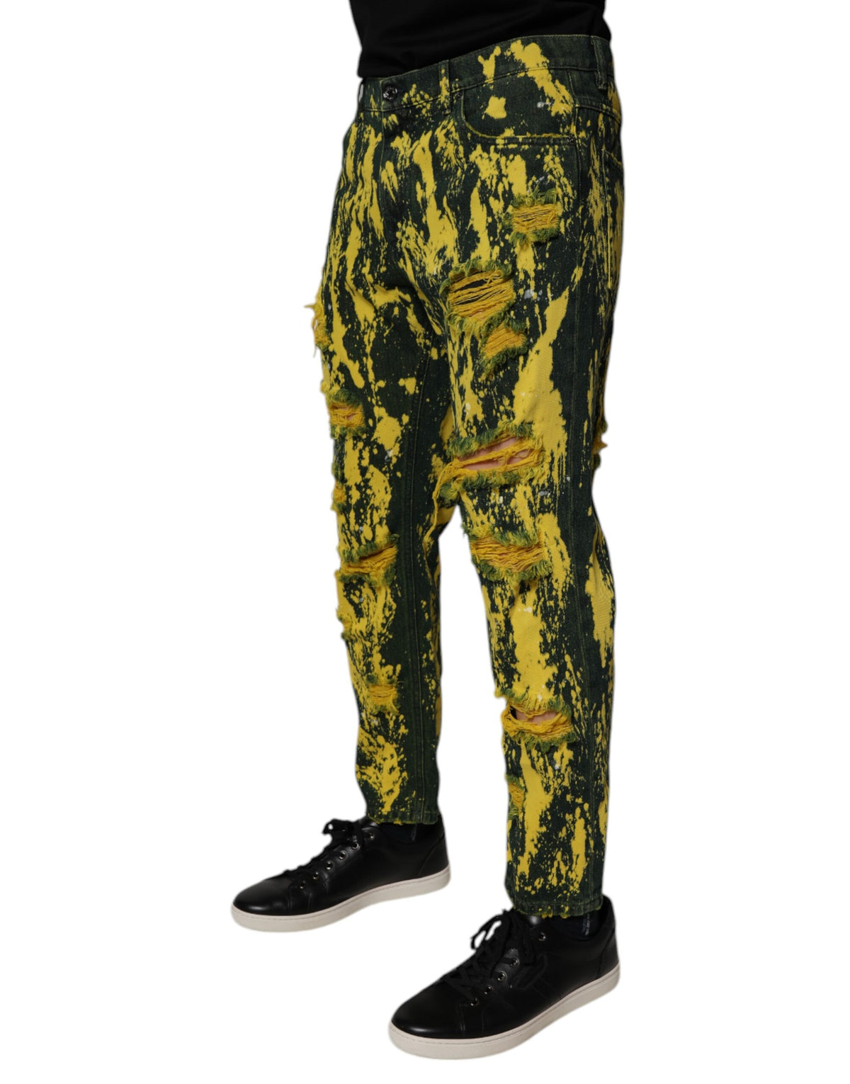 Dolce & Gabbana Black Green Tie Dye Tattered Skinny Men Denim Men's Jeans