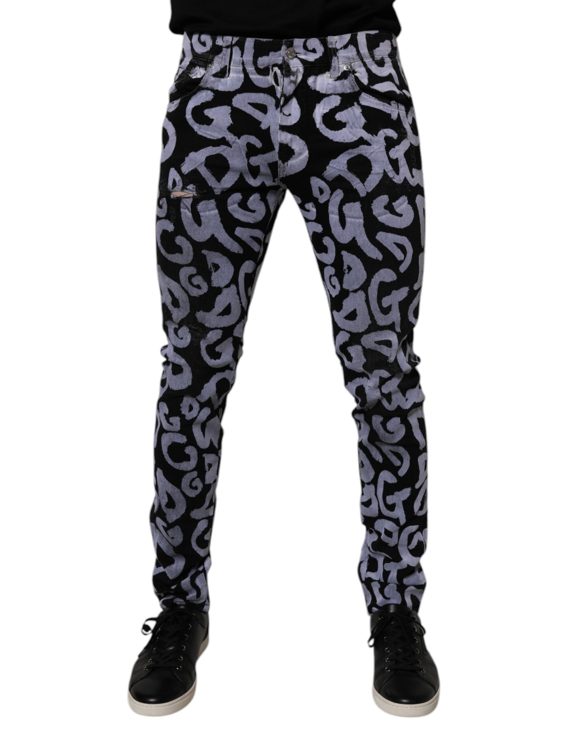 Dolce & Gabbana Black Logo Monogram Cotton Skinny Denim Men's Jeans