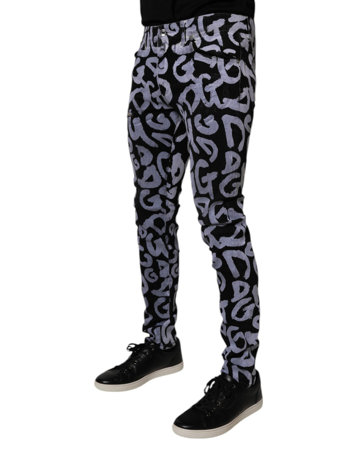 Dolce & Gabbana Black Logo Monogram Cotton Skinny Denim Men's Jeans