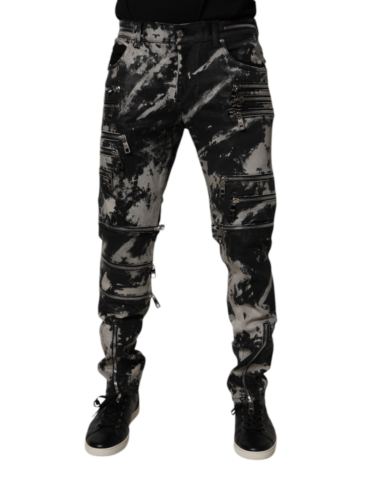 Dolce & Gabbana Dark Gray Tie Dye Cotton Skinny Zip Denim Men's Jeans