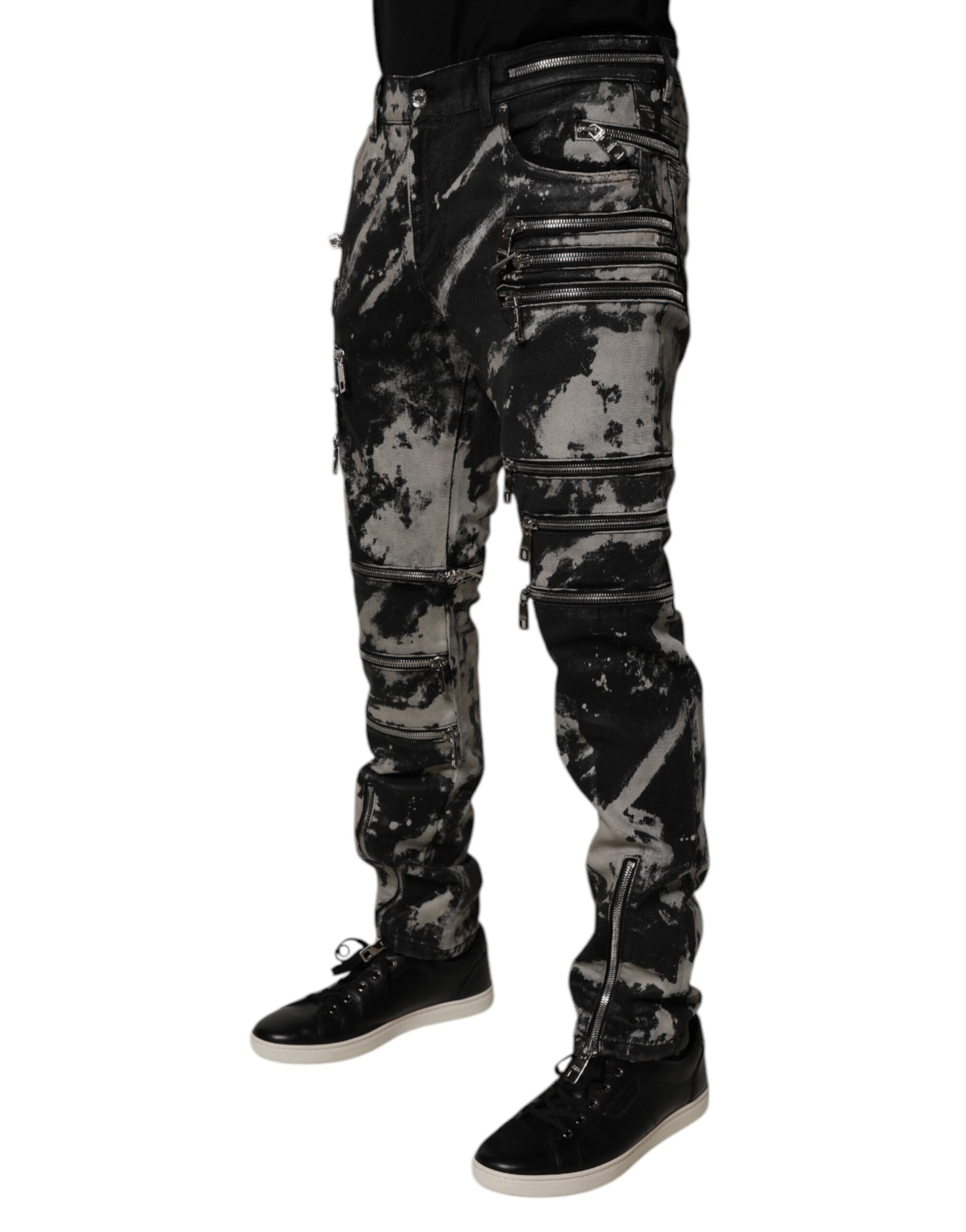 Dolce & Gabbana Dark Gray Tie Dye Cotton Skinny Zip Denim Men's Jeans