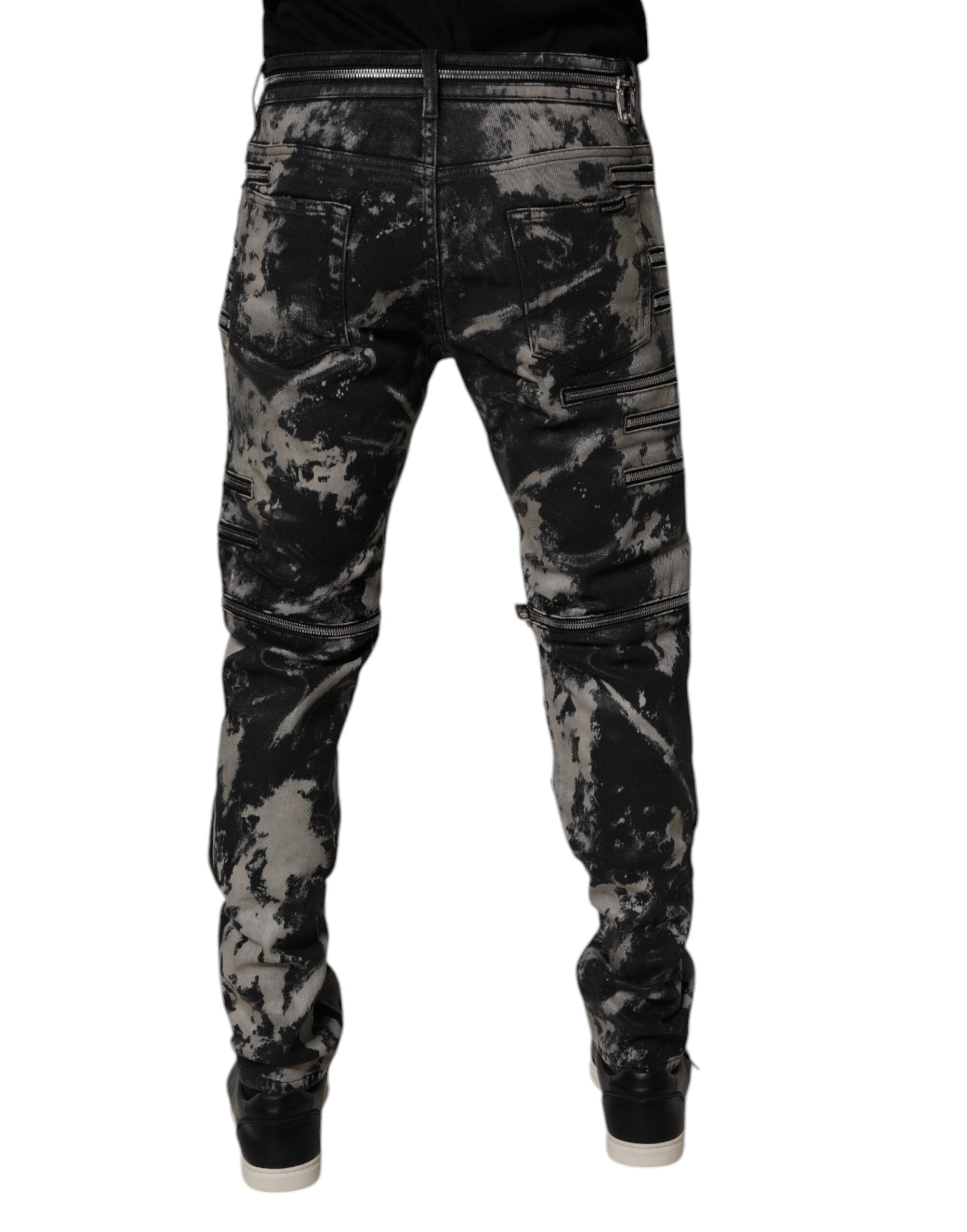 Dolce & Gabbana Dark Gray Tie Dye Cotton Skinny Zip Denim Men's Jeans