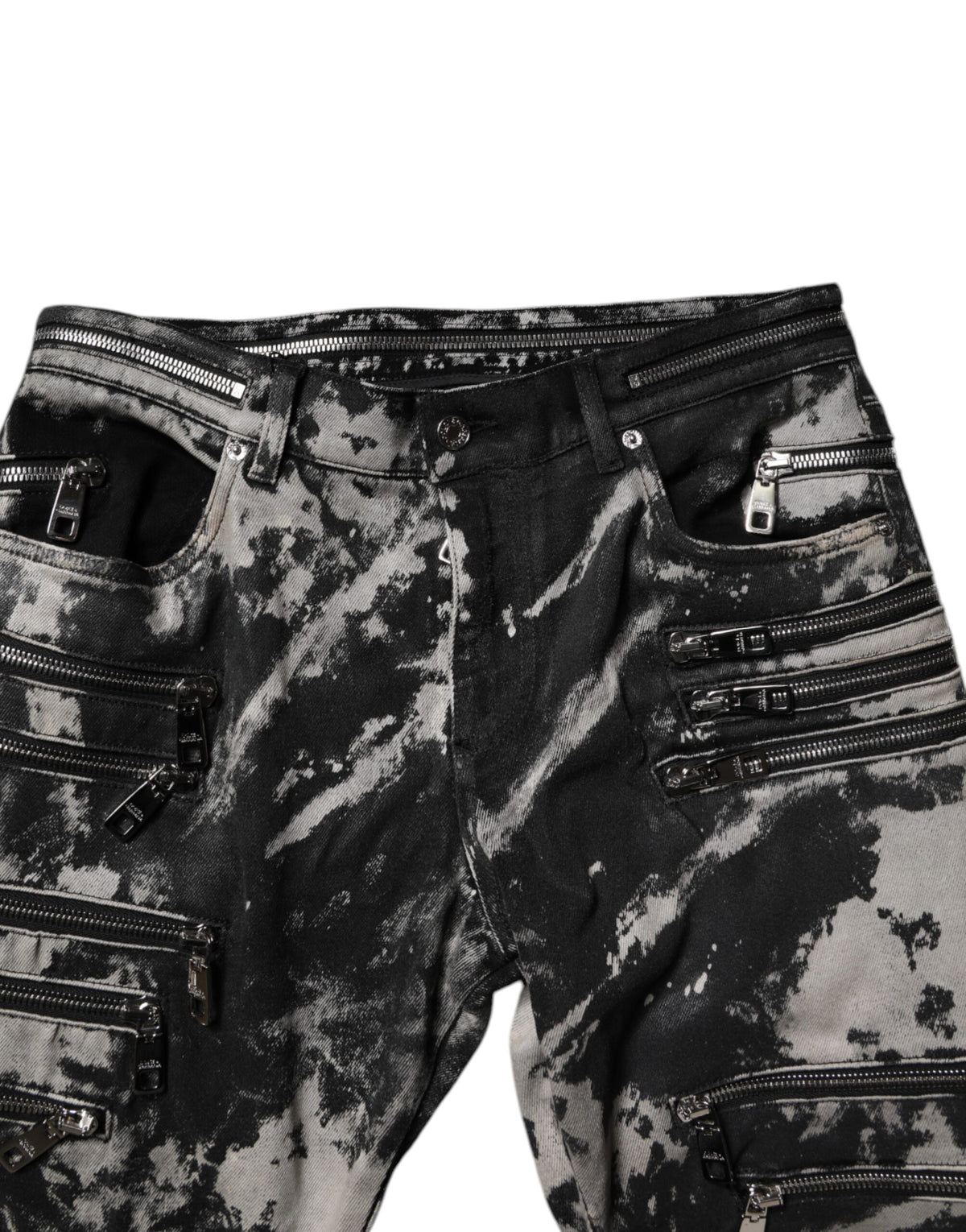 Dolce & Gabbana Dark Gray Tie Dye Cotton Skinny Zip Denim Men's Jeans