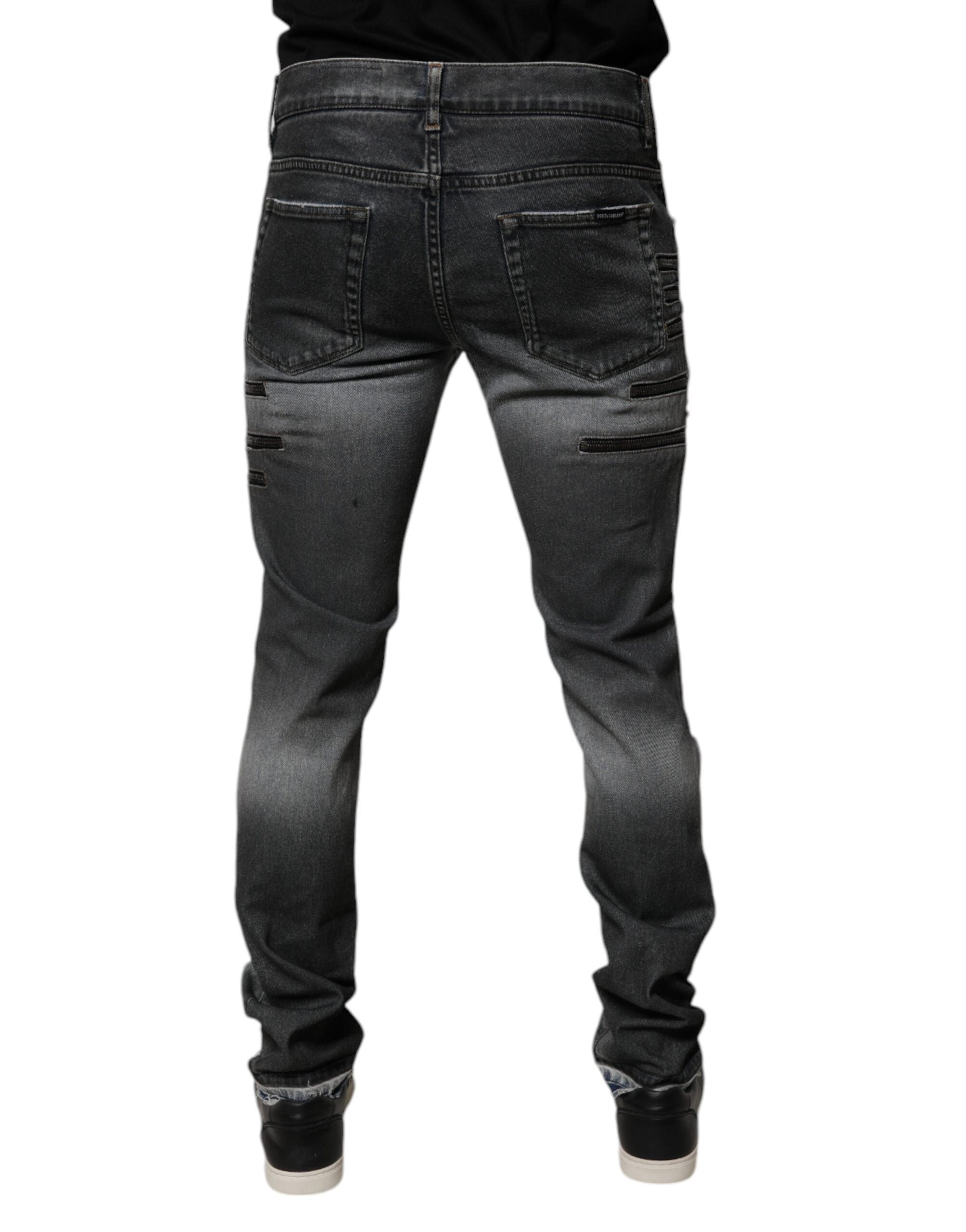 Dolce & Gabbana Dark Gray Tattered Cotton Skinny Denim Men's Jeans