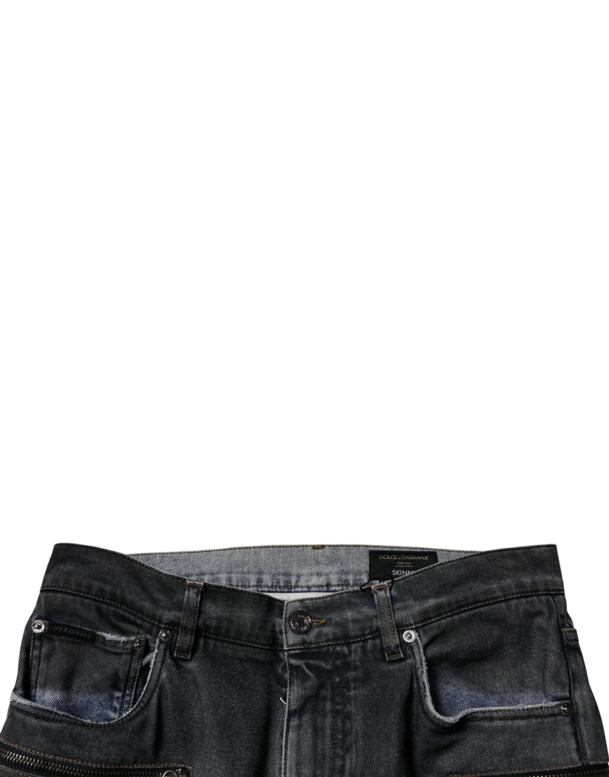 Dolce & Gabbana Dark Gray Tattered Cotton Skinny Denim Men's Jeans