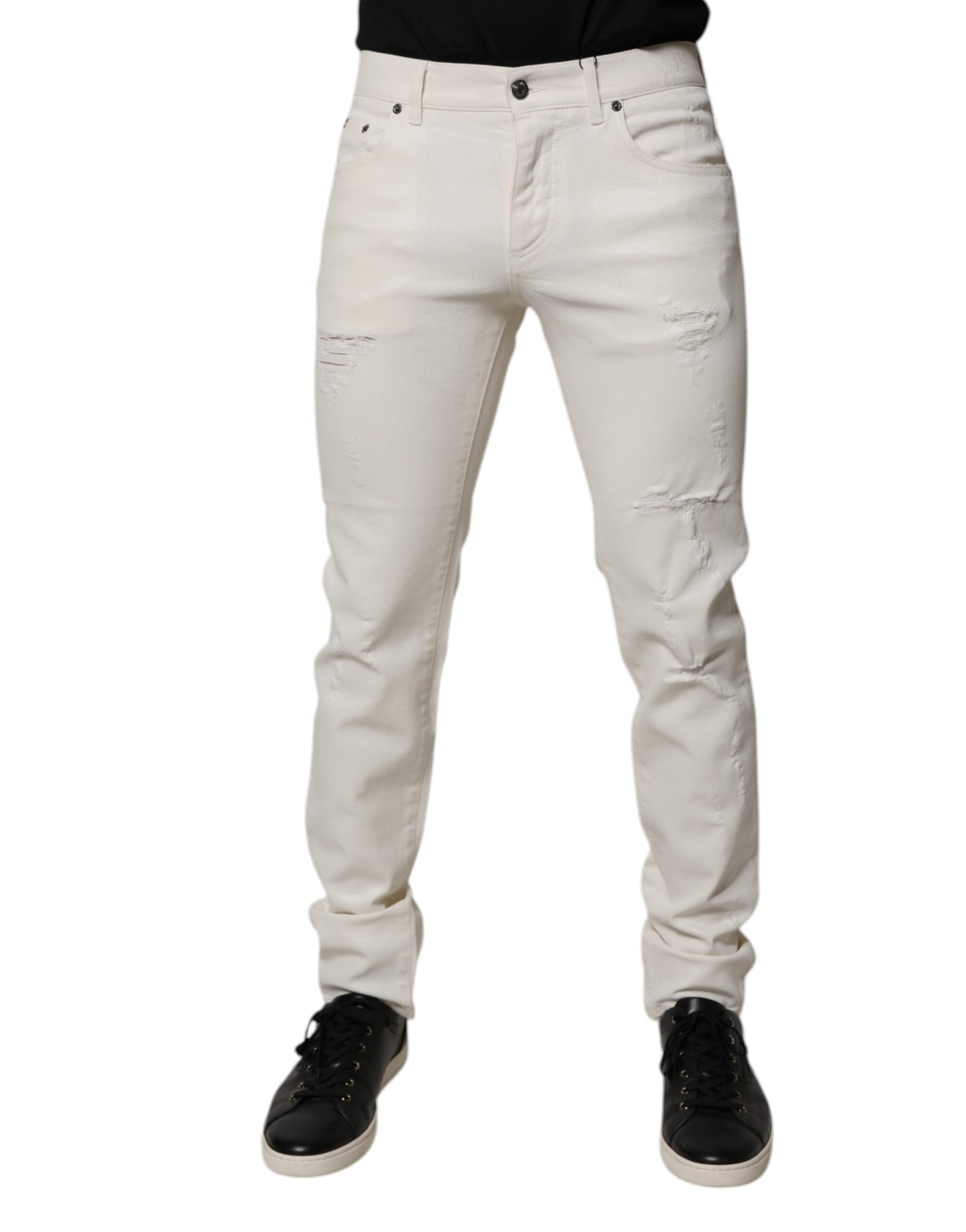 Dolce & Gabbana Off White Cotton Stretch Skinny Denim Men's Jeans (Pre-Owned)