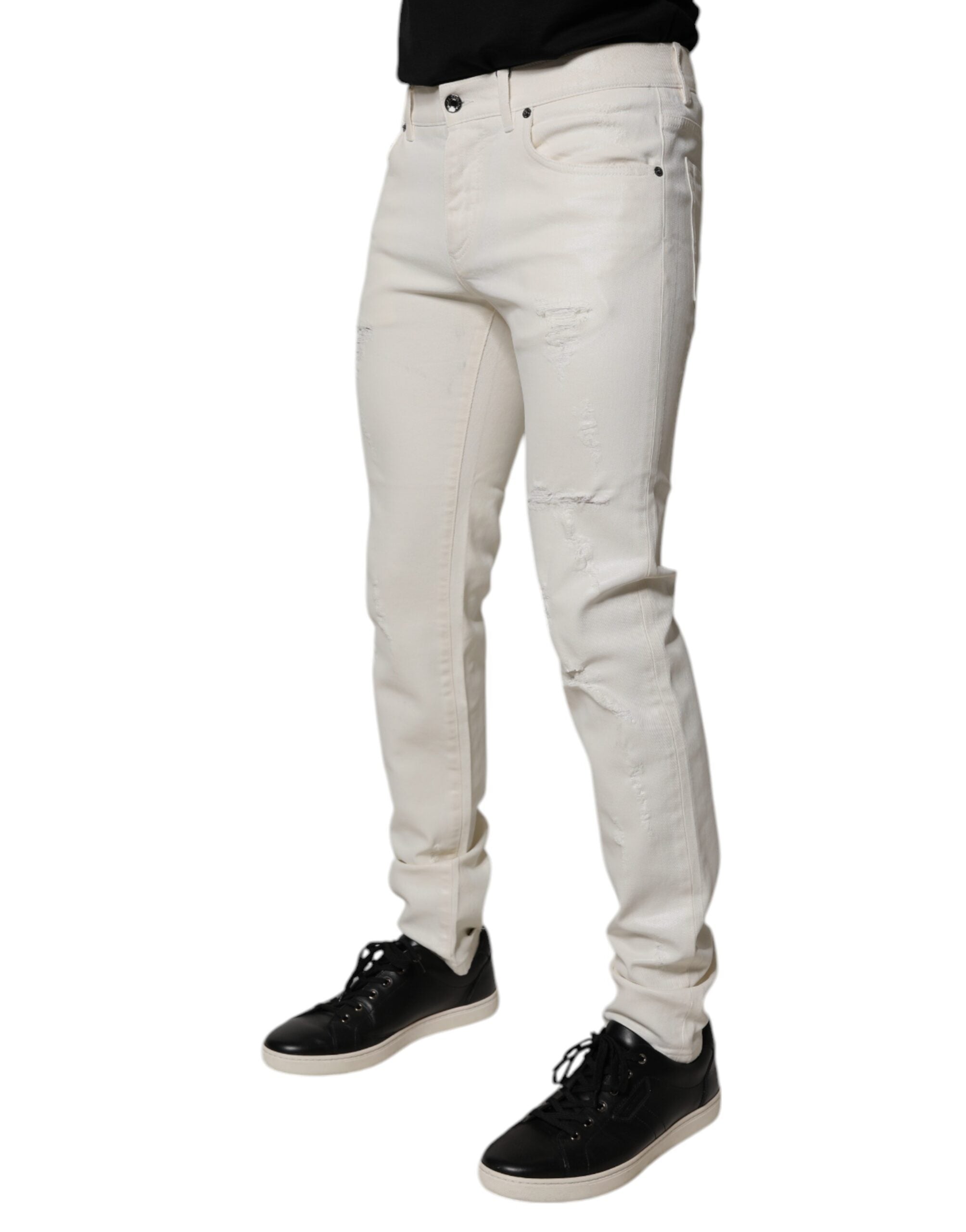 Dolce & Gabbana Off White Cotton Stretch Skinny Denim Men's Jeans (Pre-Owned)